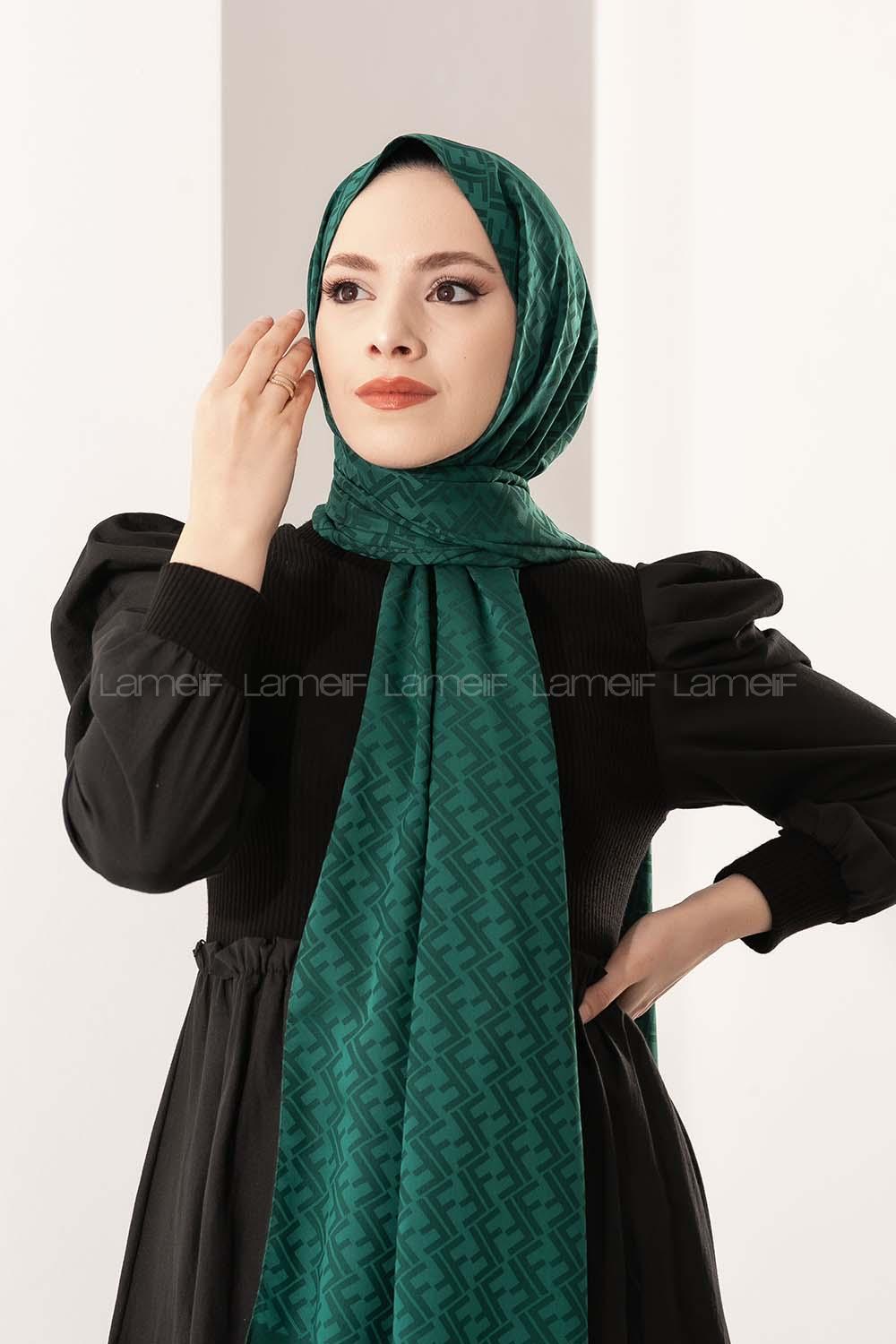 Modalamelif F İpeksi Jakarlı Şal Banetli Yeşili