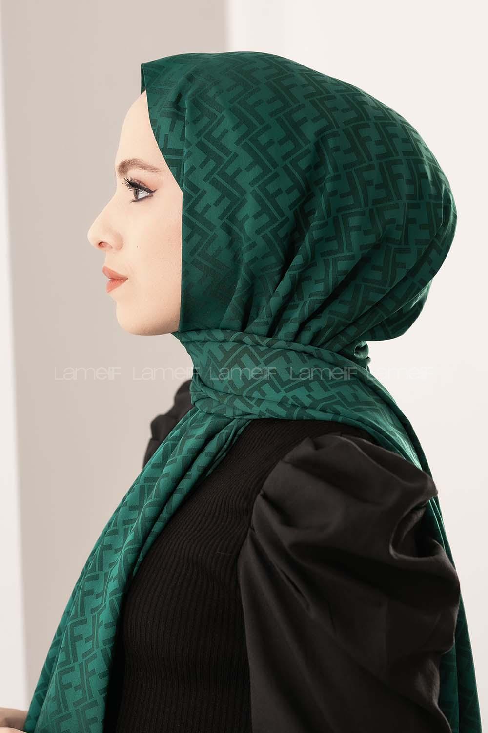 Modalamelif F İpeksi Jakarlı Şal Banetli Yeşili