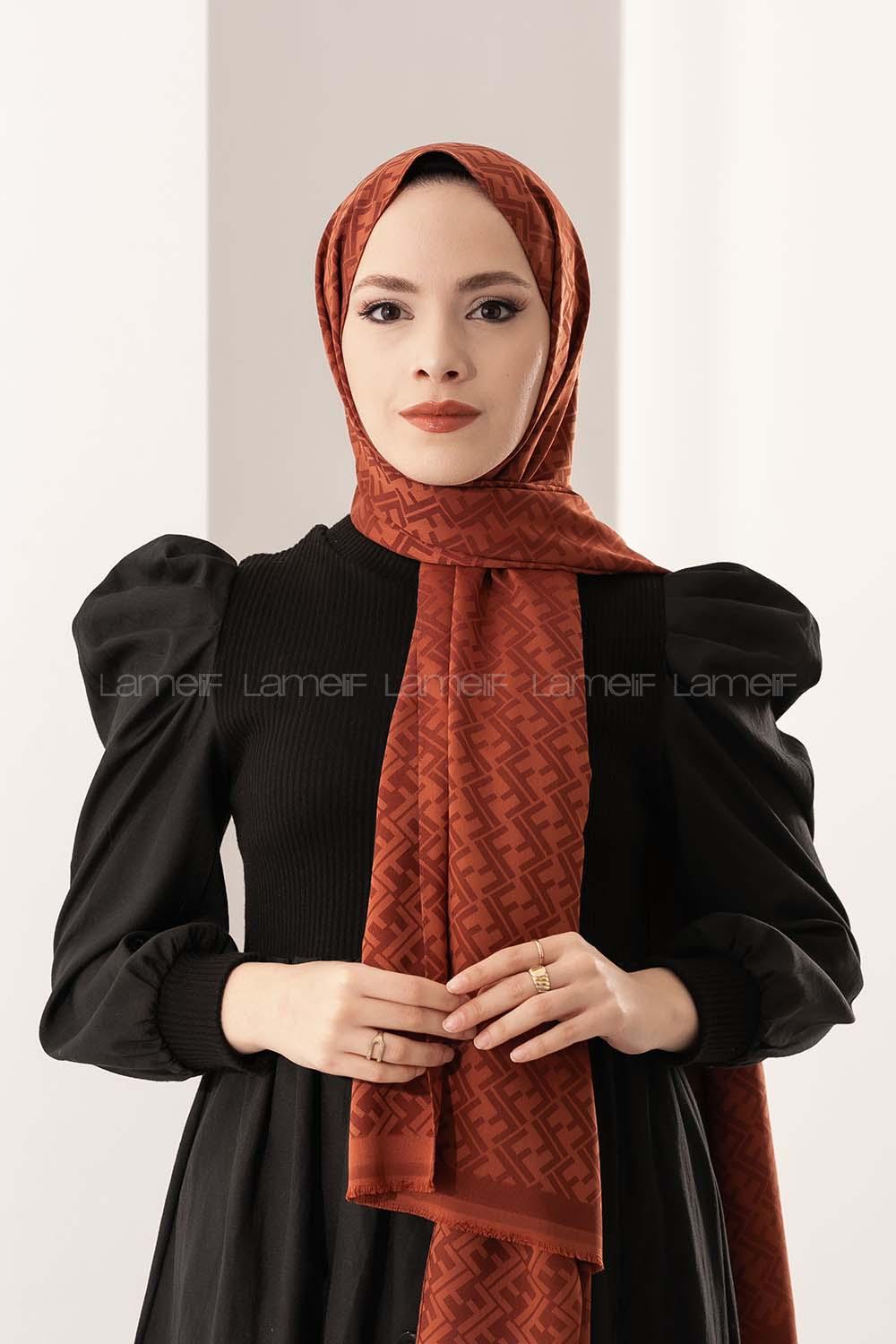 Modalamelif F İpeksi Jakarlı Şal Koyu Kiremit