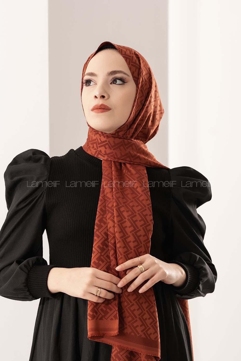 Modalamelif F İpeksi Jakarlı Şal Koyu Kiremit