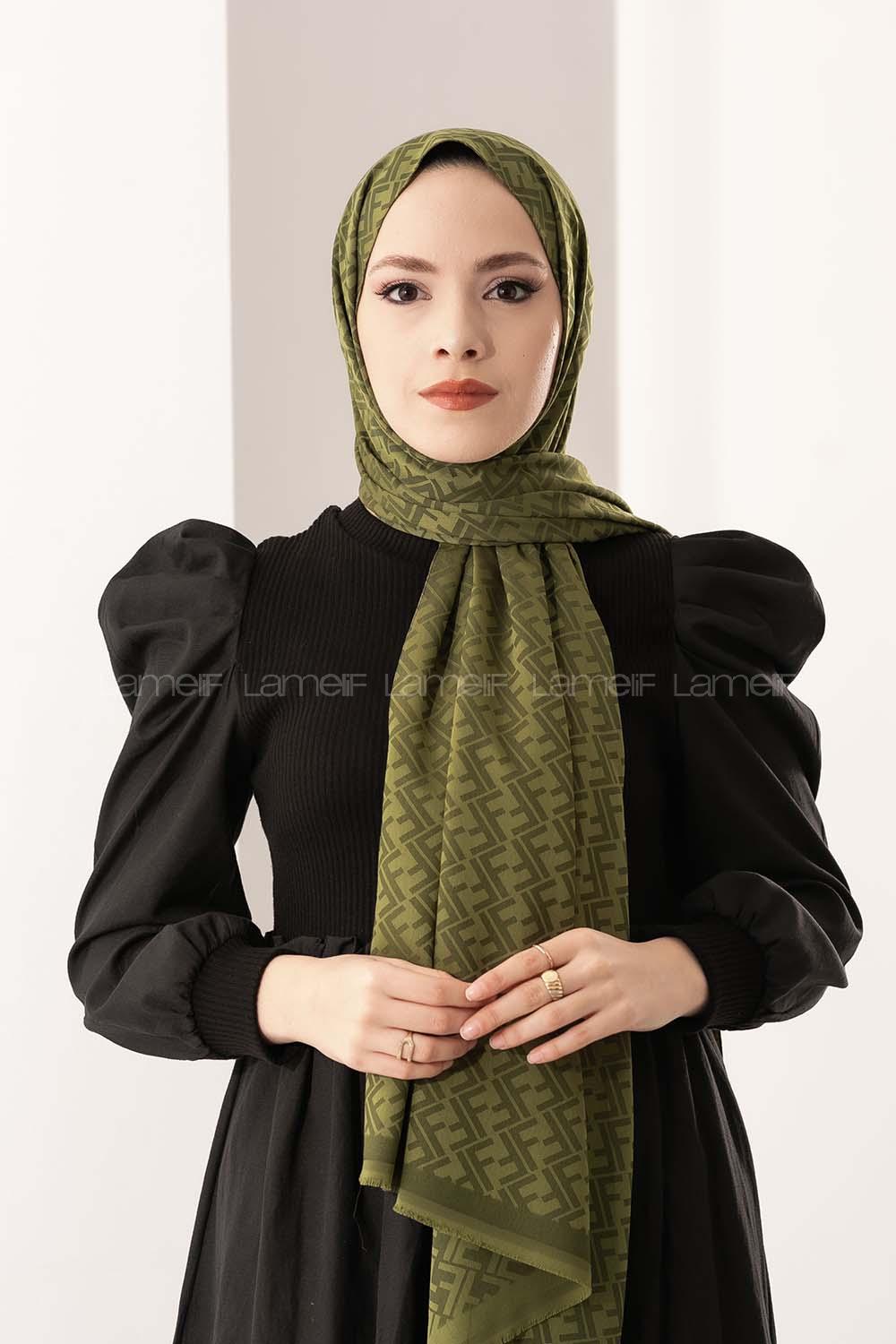 Modalamelif F İpeksi Jakarlı Şal Asker Yeşili