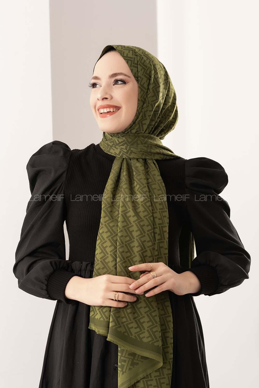 Modalamelif F İpeksi Jakarlı Şal Asker Yeşili
