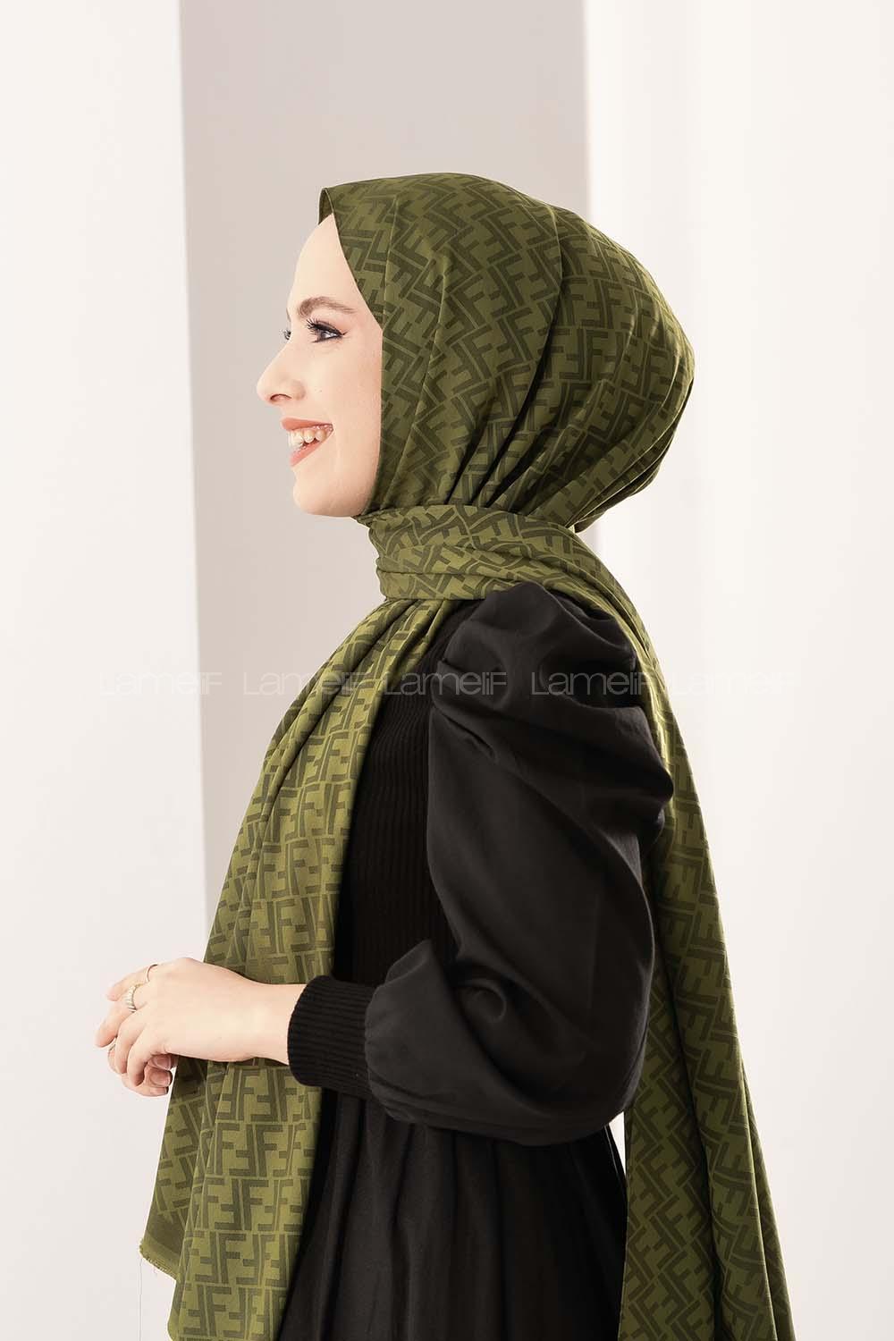 Modalamelif F İpeksi Jakarlı Şal Asker Yeşili