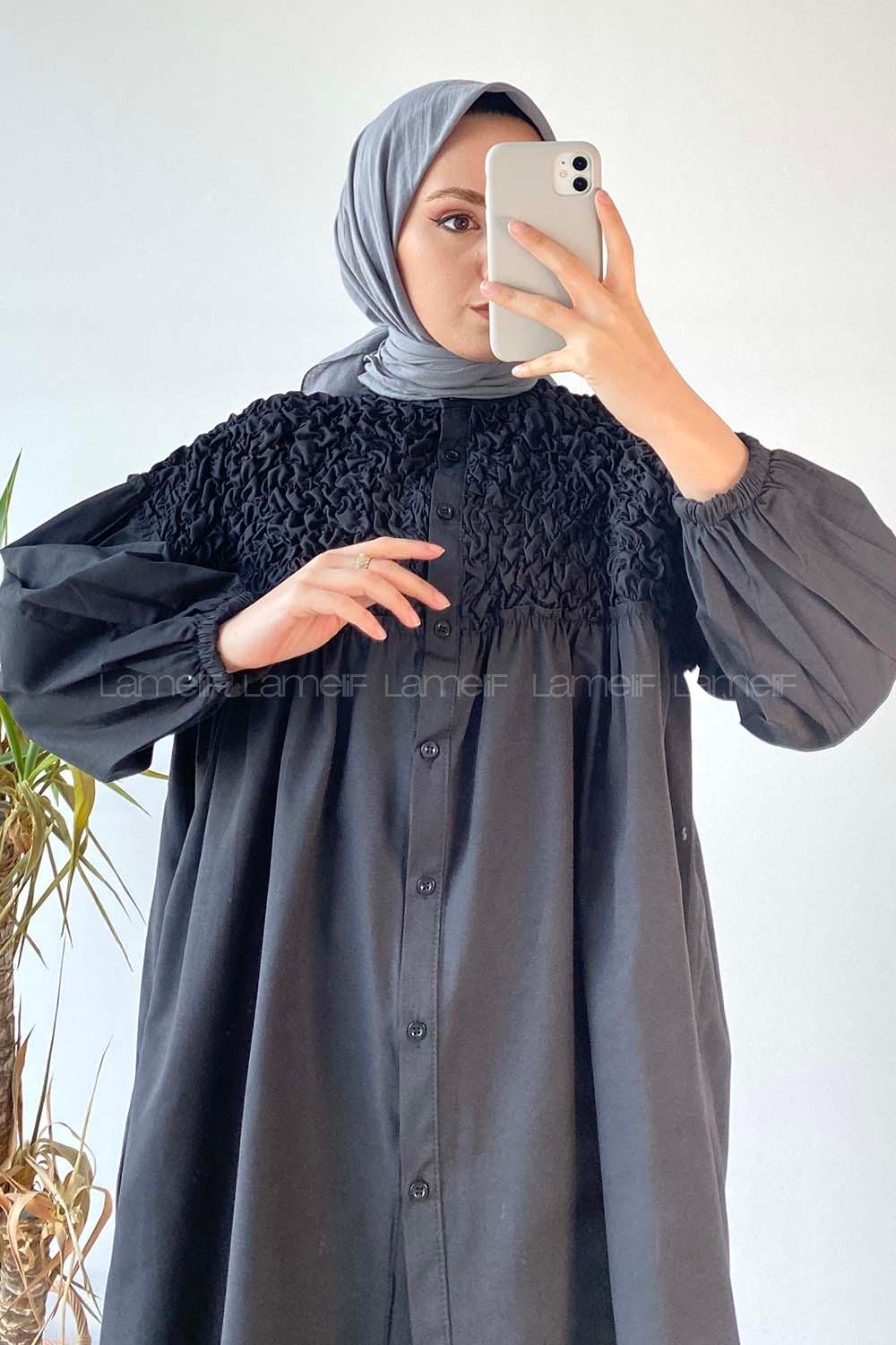 Black Neck Neck Combed Fabric Unprinted Tunic