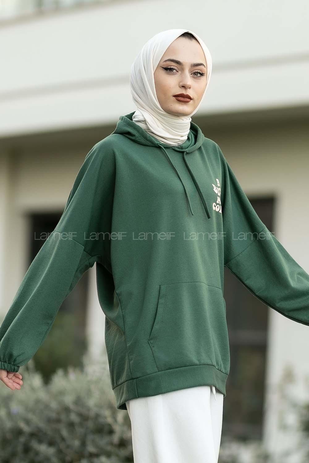 Modalamelif Kapüşonlu Baskılı Sweat Haki