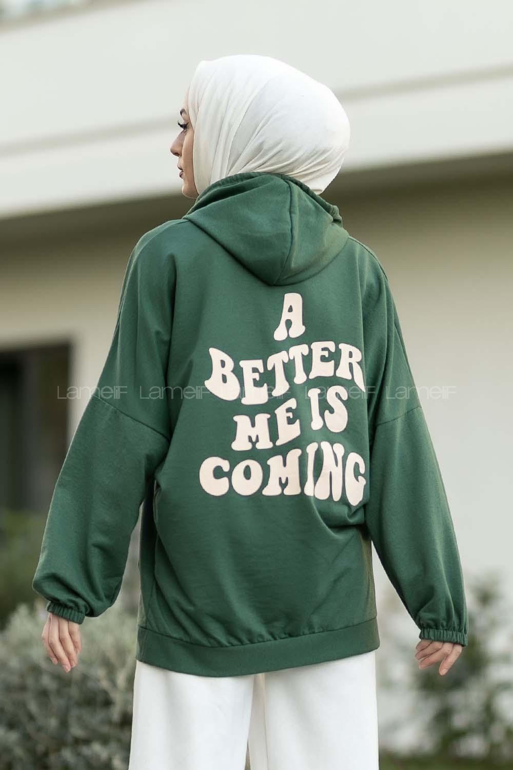 Modalamelif Kapüşonlu Baskılı Sweat Haki