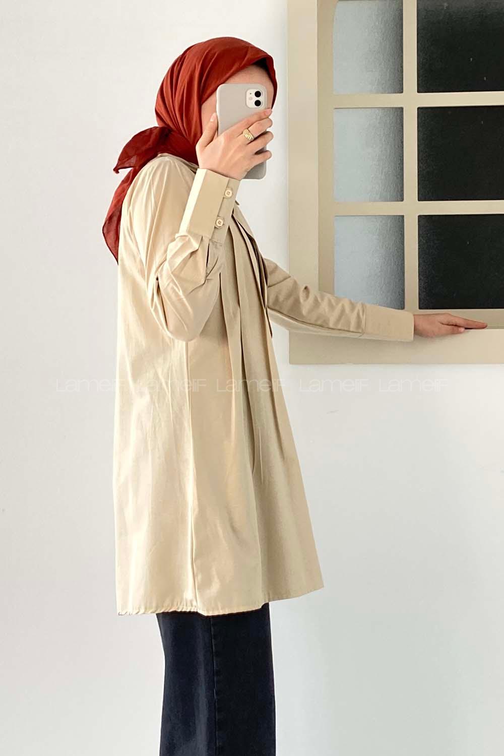 Modalamelif Tek Cepli Pile Detaylı Tunik Bej