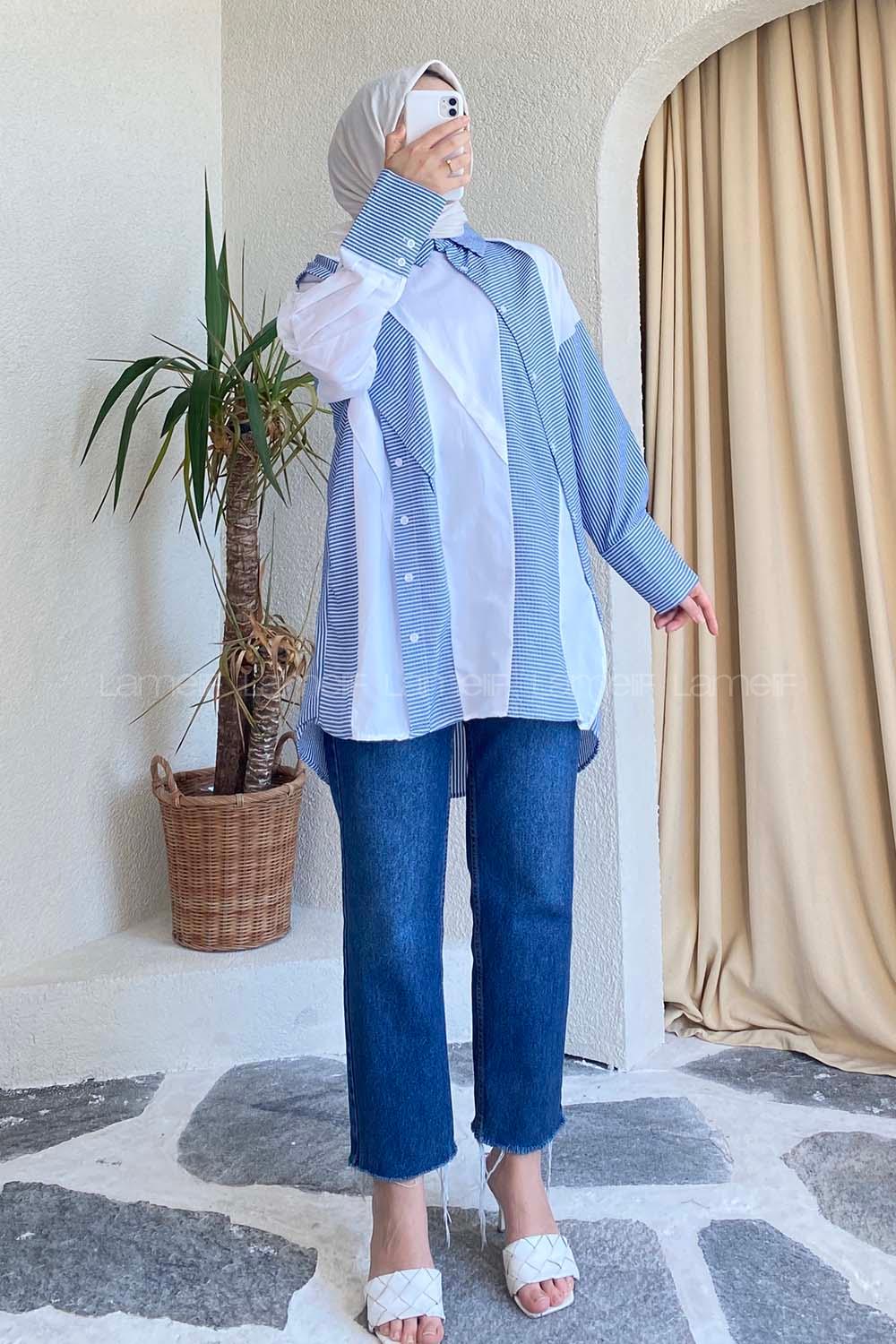 Modalamelif Asimetrik Garnili Tunik Mavi