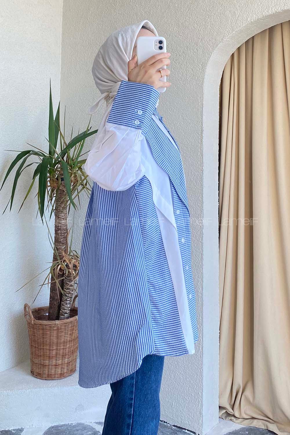 Modalamelif Asimetrik Garnili Tunik Mavi