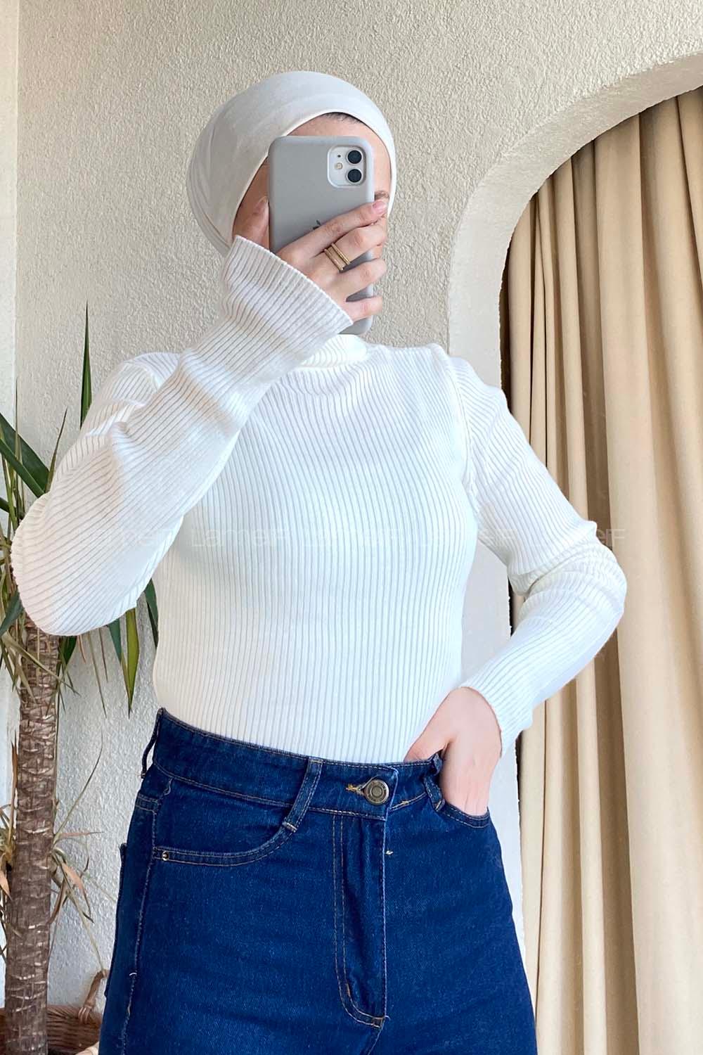 Modalamelif Balıkçı Yaka Fitilli Kazak Ekru