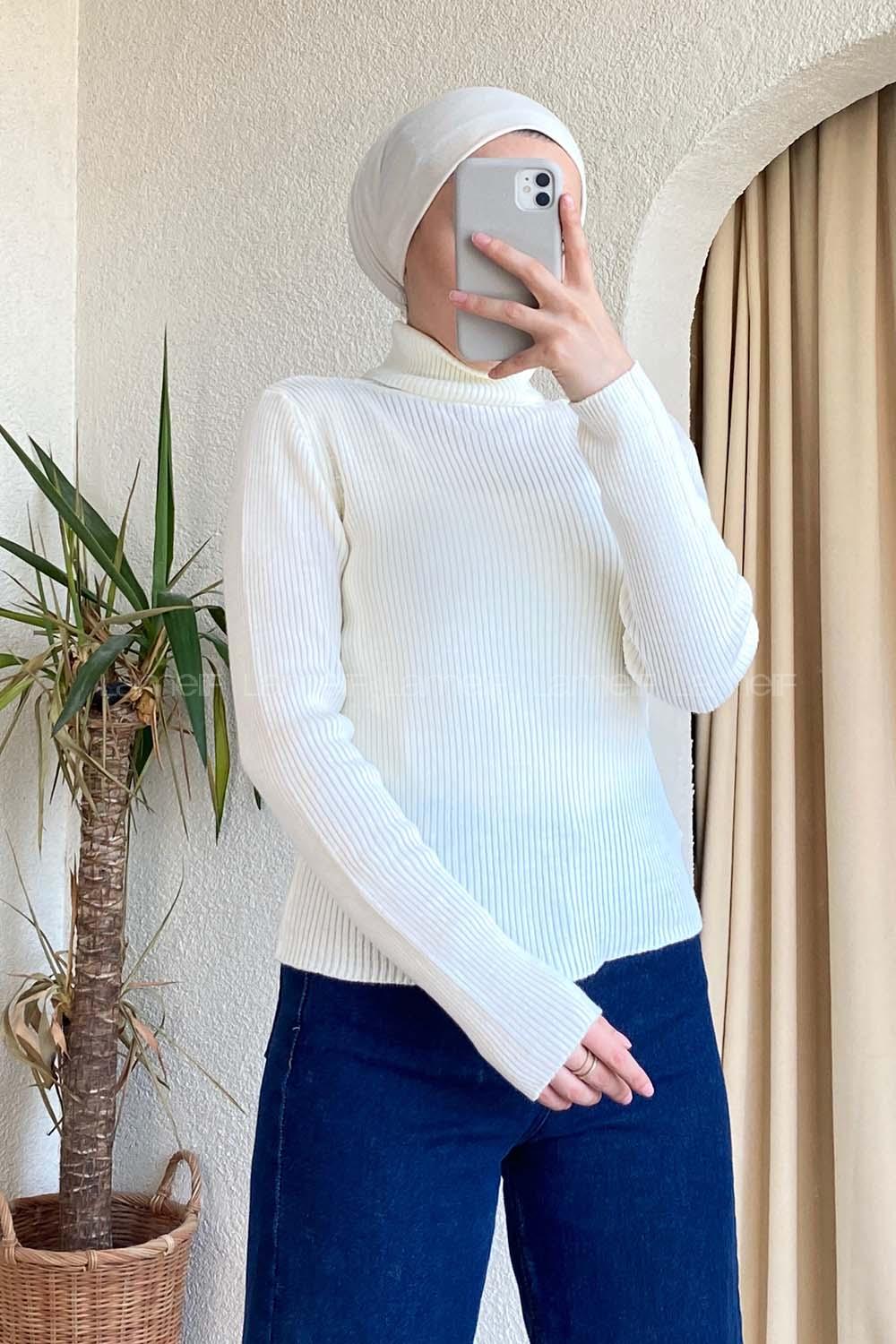 Modalamelif Balıkçı Yaka Fitilli Kazak Ekru