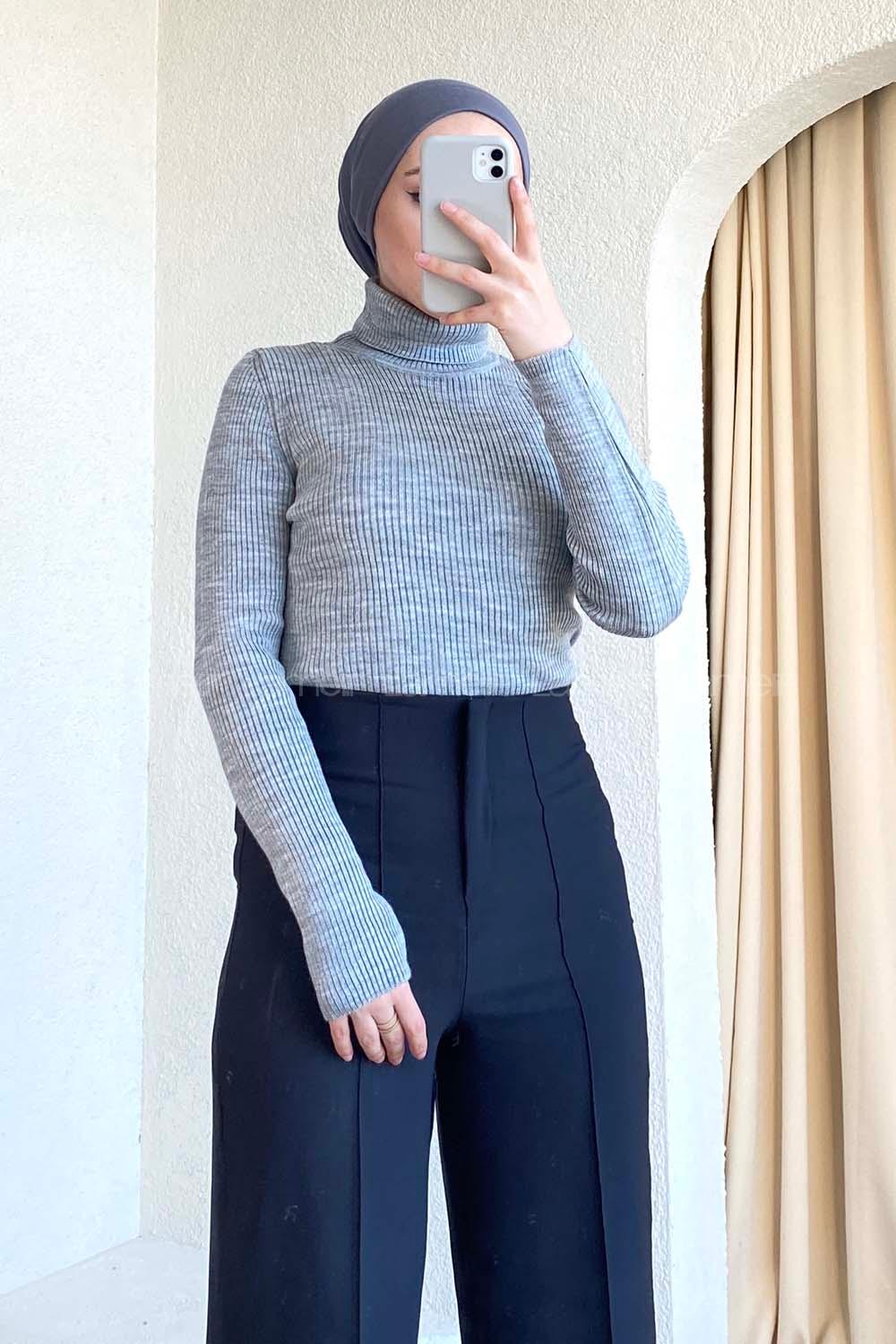 Modalamelif Balıkçı Yaka Fitilli Kazak Gri