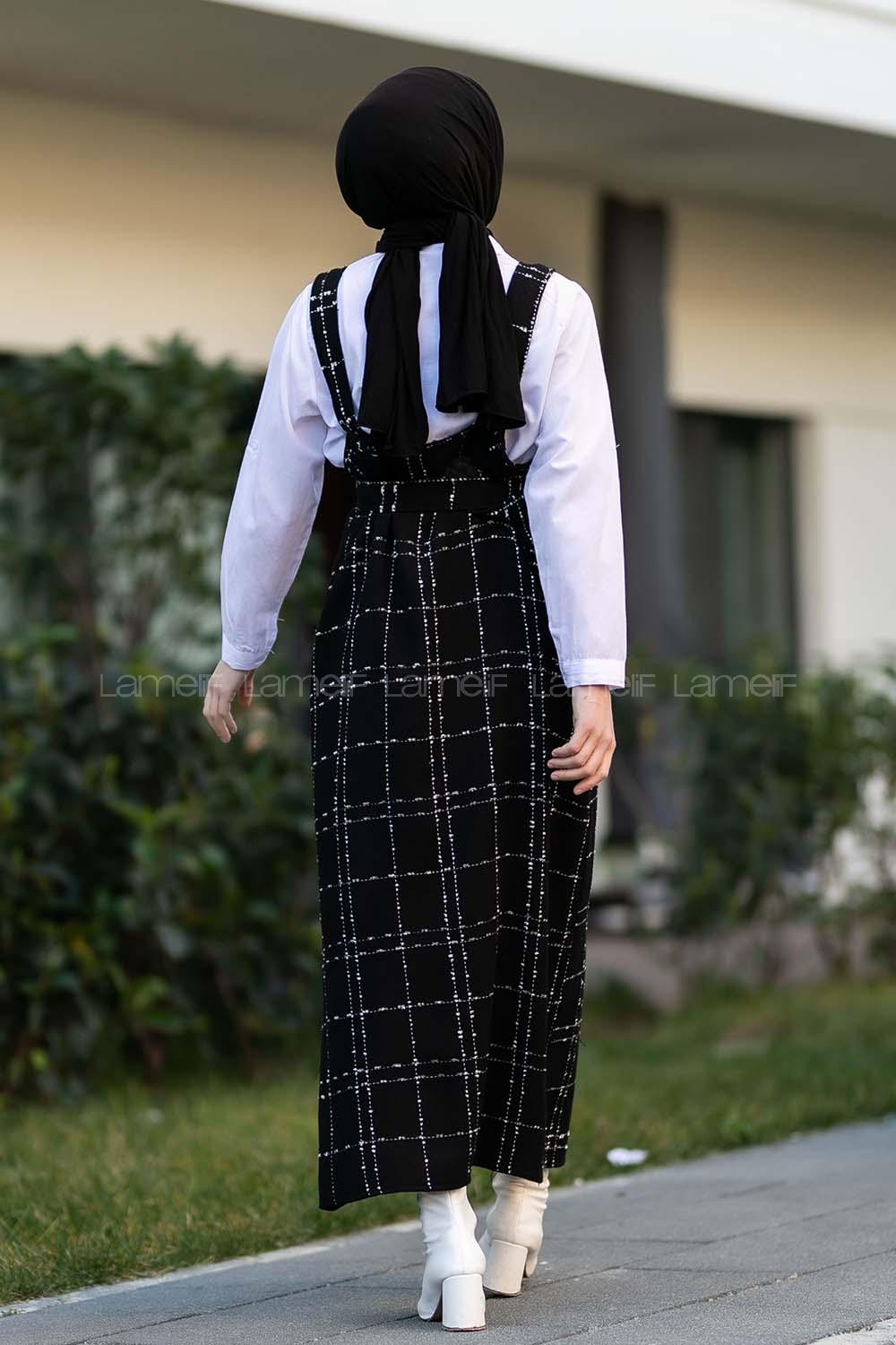 Modalamelif Ekose Desenli Düğme Detaylı Jile  Siyah