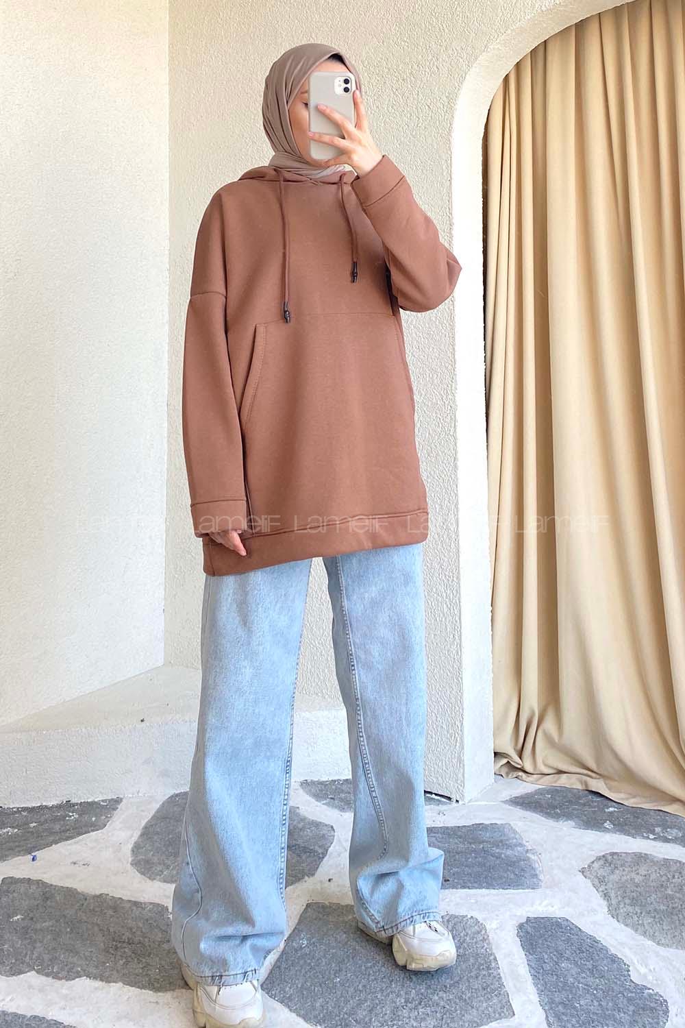 Modalamelif  Kanguru Cepli  Sweatshirt Kahverengi