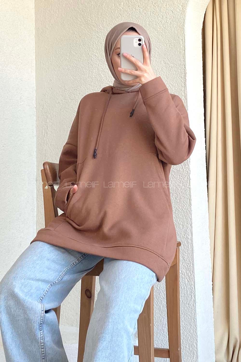 Modalamelif  Kanguru Cepli  Sweatshirt Kahverengi