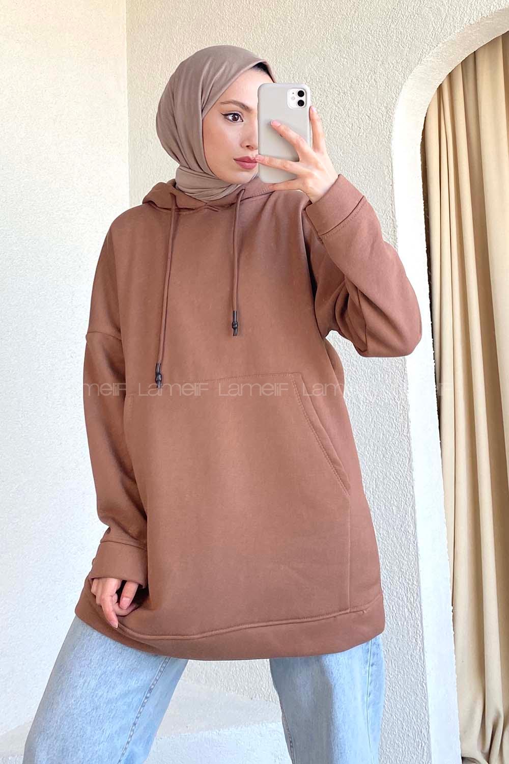 Modalamelif  Kanguru Cepli  Sweatshirt Kahverengi