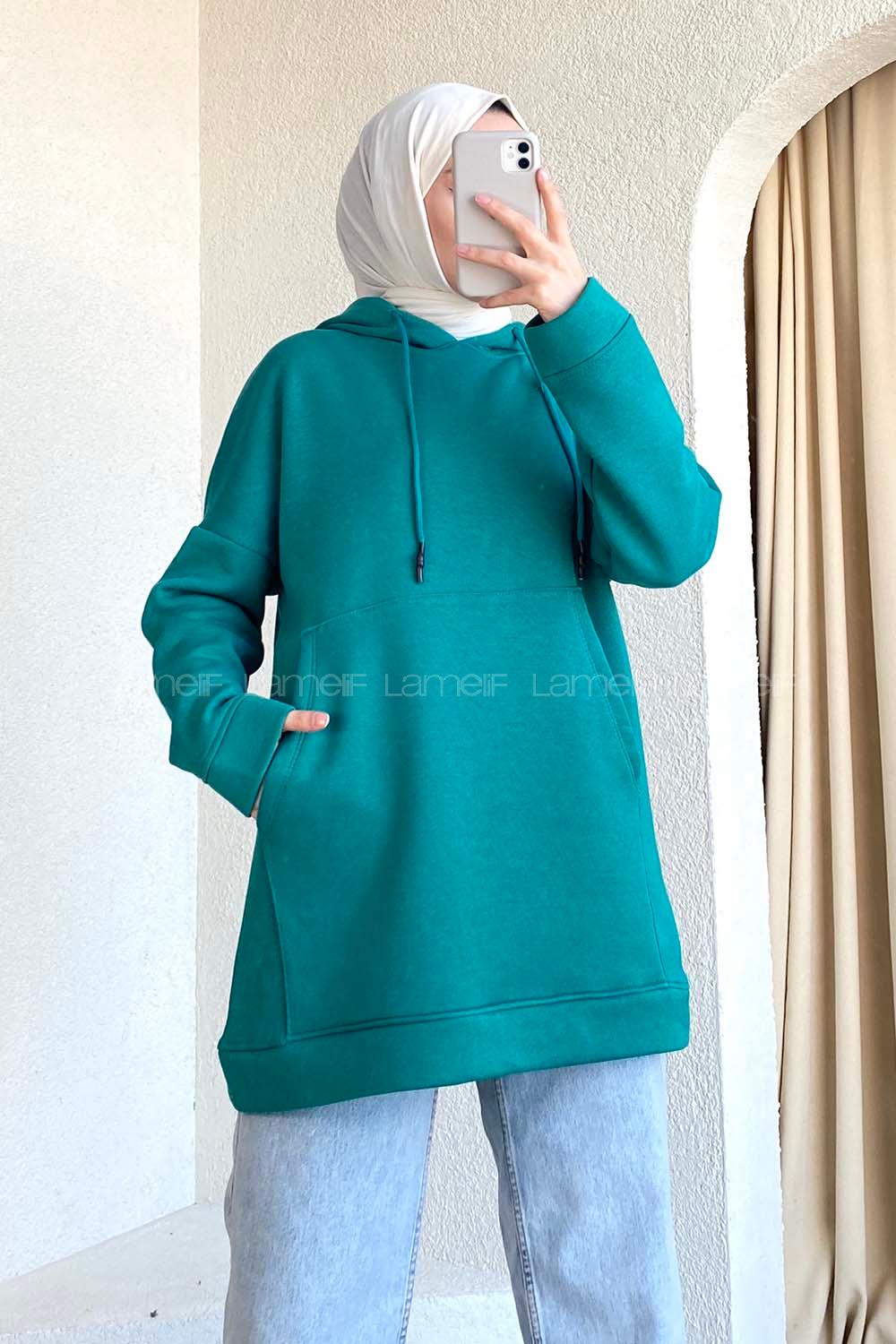 Modalamelif  Kanguru Cepli  Sweatshirt Zümrüt