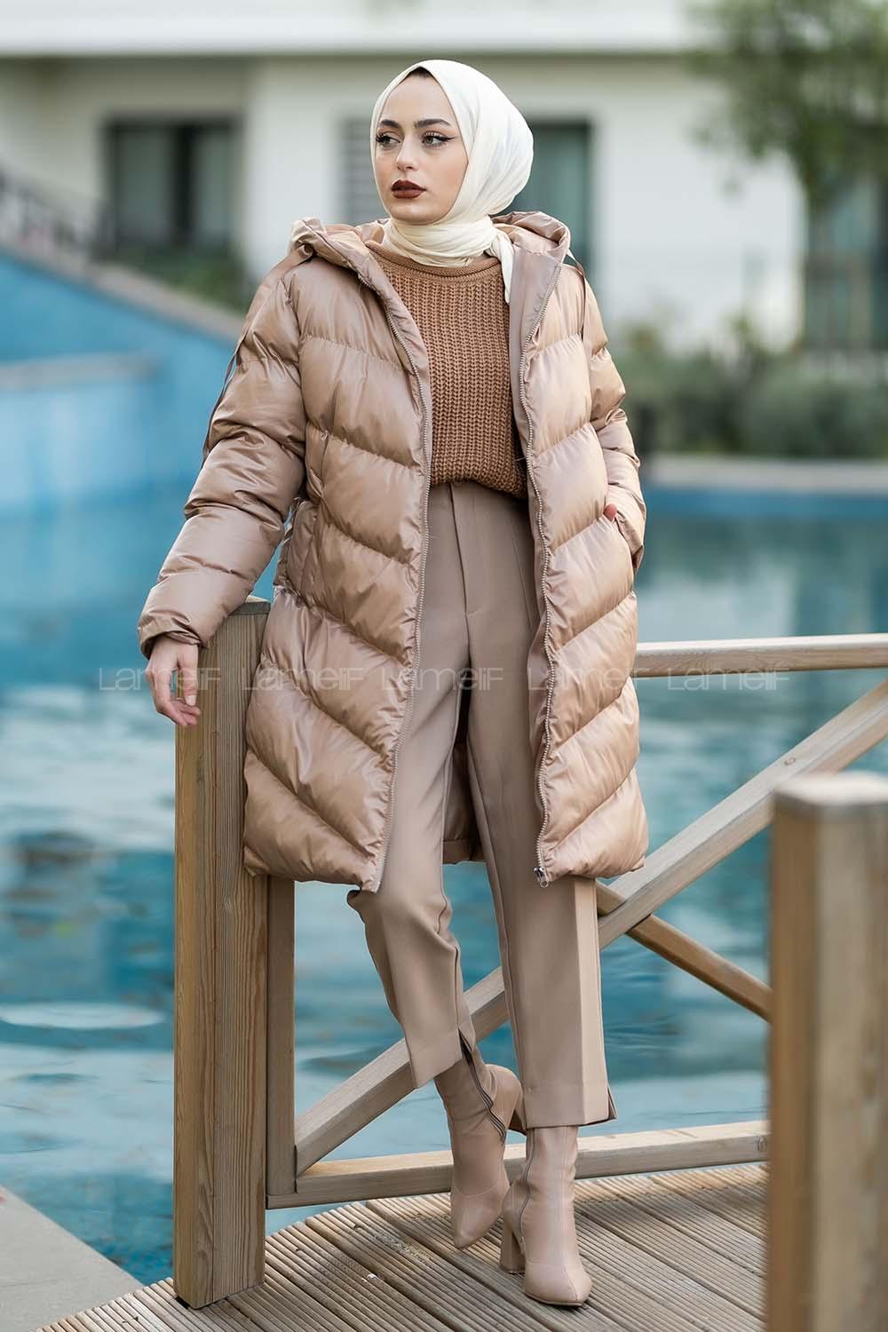 Modalamelif Kapşonlu Şişme Mont Kum Beji