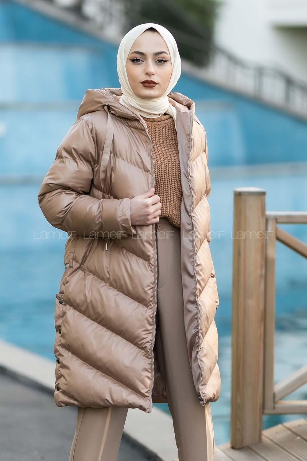 Modalamelif Kapşonlu Şişme Mont Kum Beji