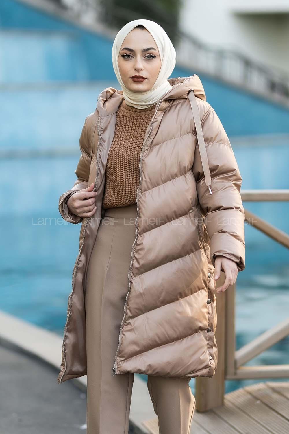 Modalamelif Kapşonlu Şişme Mont Kum Beji