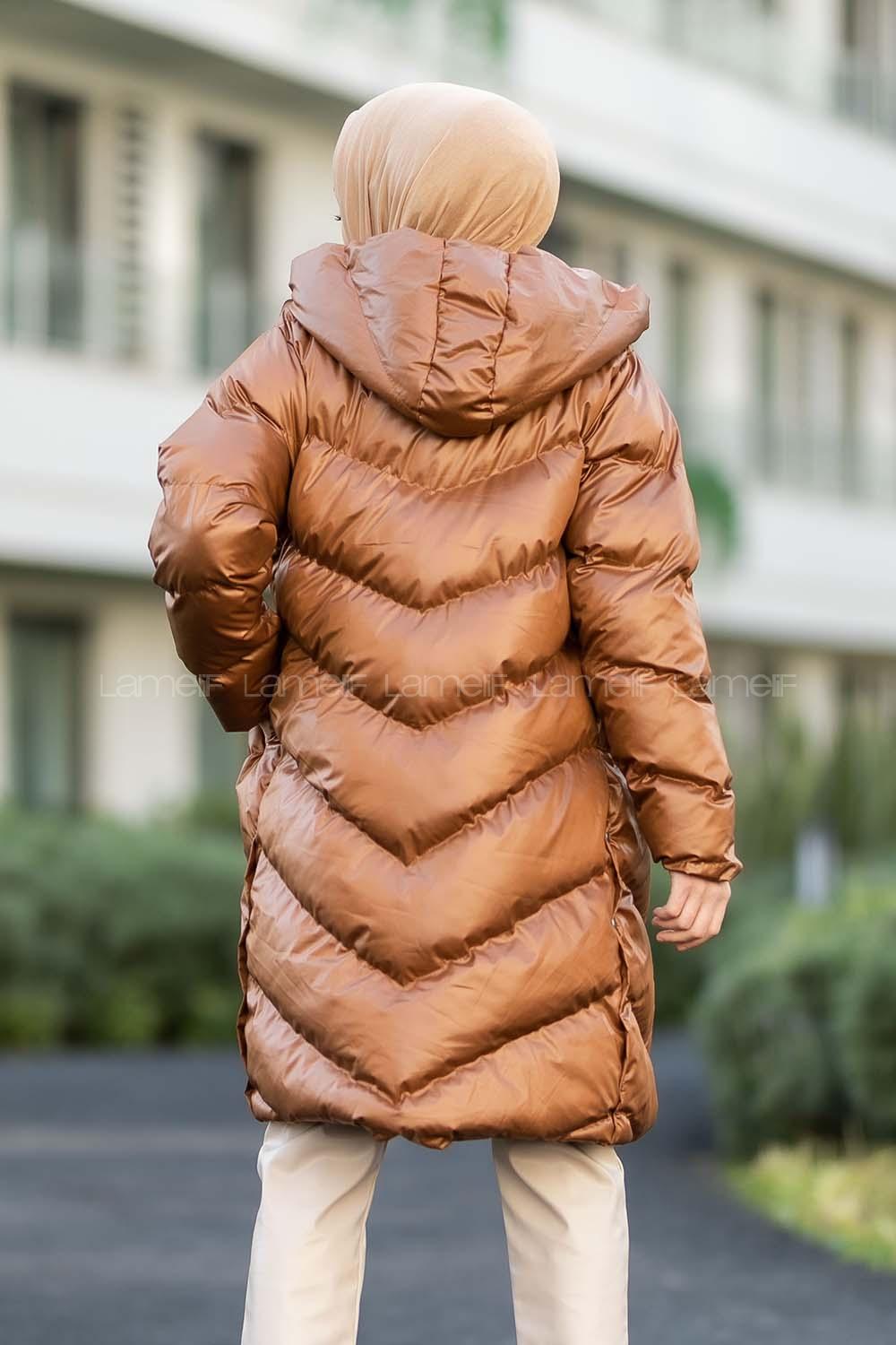 Modalamelif Kapşonlu Şişme Mont Taba