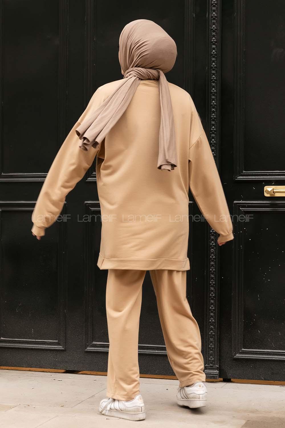 Modalamelif Yarım Fermuarlı Deri Garnili İkili Takım Sütlükahve