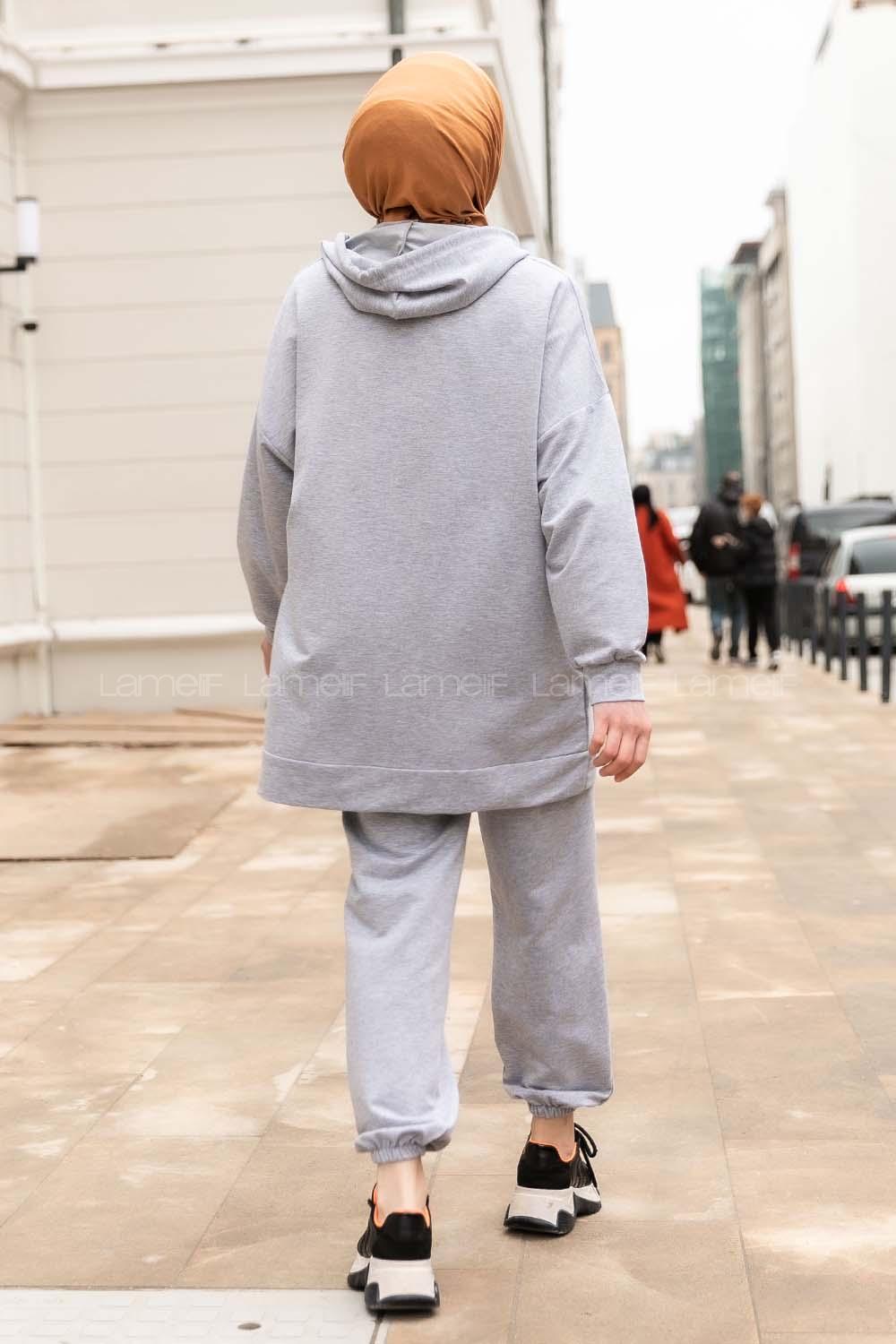 Modalamelif Cep Çıtçıtlı Kapüşonlu Takım Gri