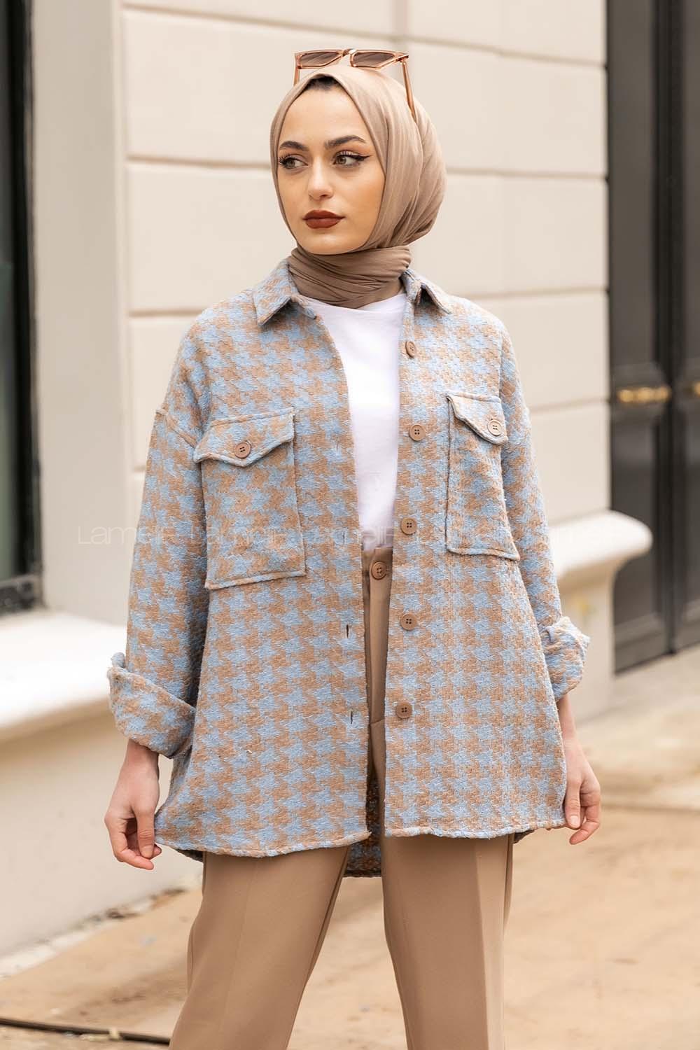 Modalamelif Çift Kapak Cepli Oduncu Gömlek Mavi