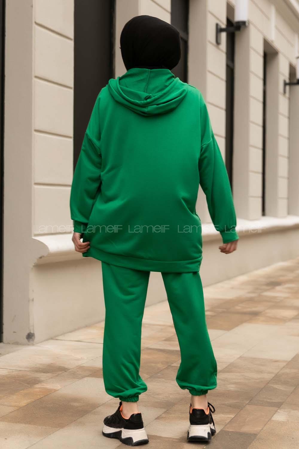 Modalamelif Pis Dikişli Kapüşonlu İkili Takım Yeşil