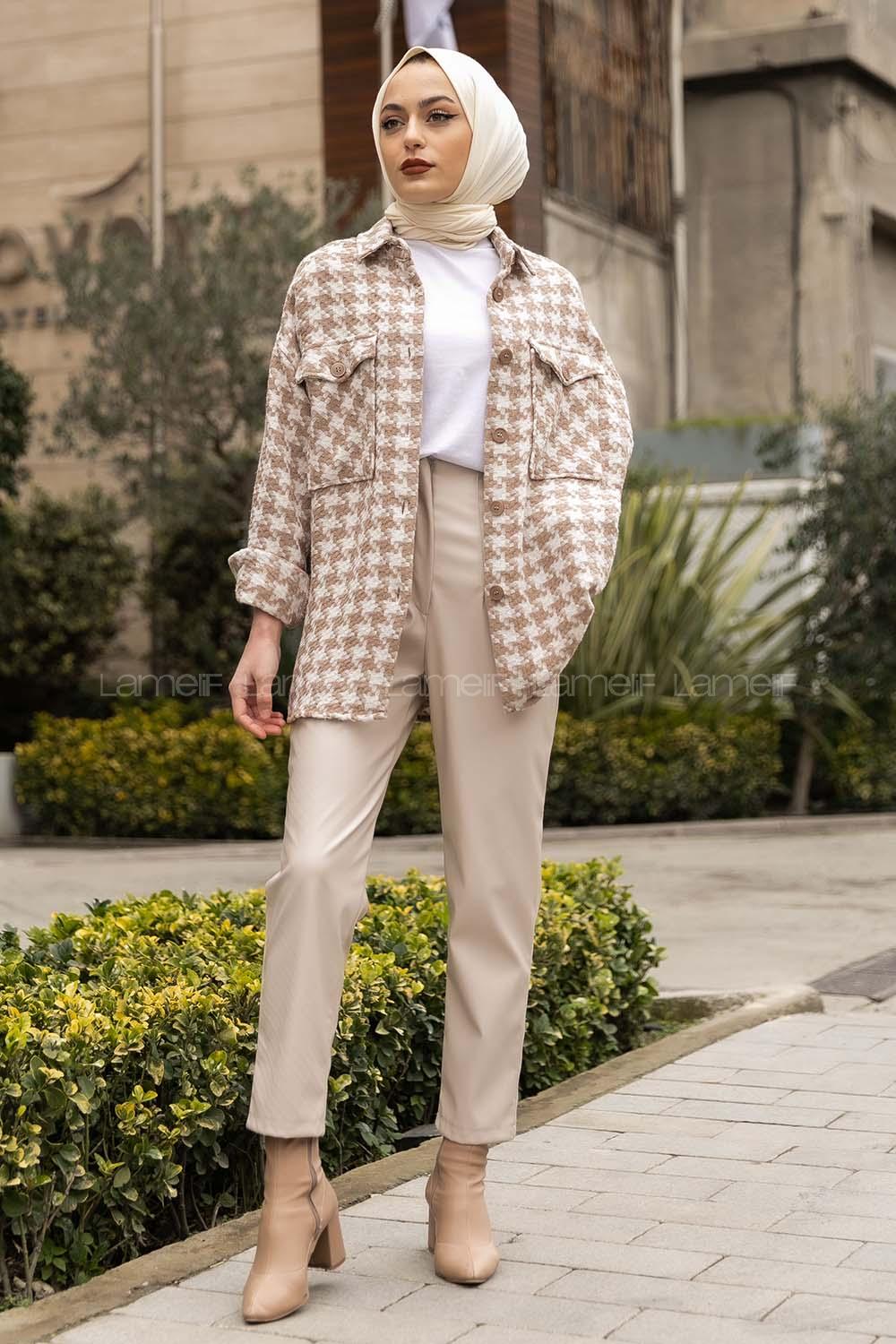 Modalamelif Çift Kapak Cepli Oduncu Gömlek Bej