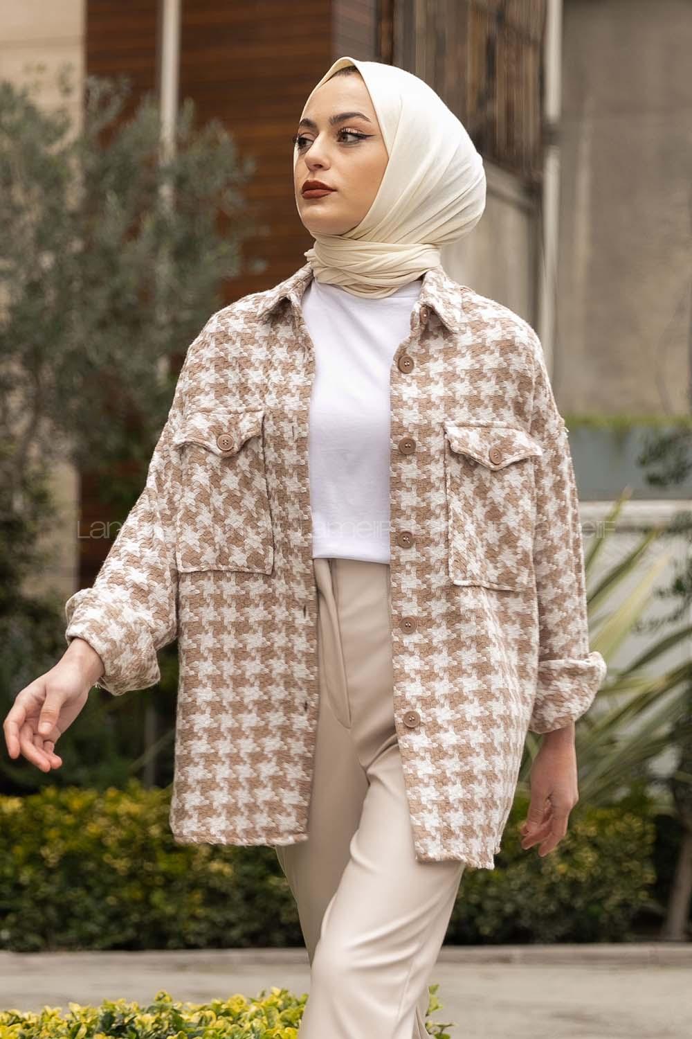 Modalamelif Çift Kapak Cepli Oduncu Gömlek Bej