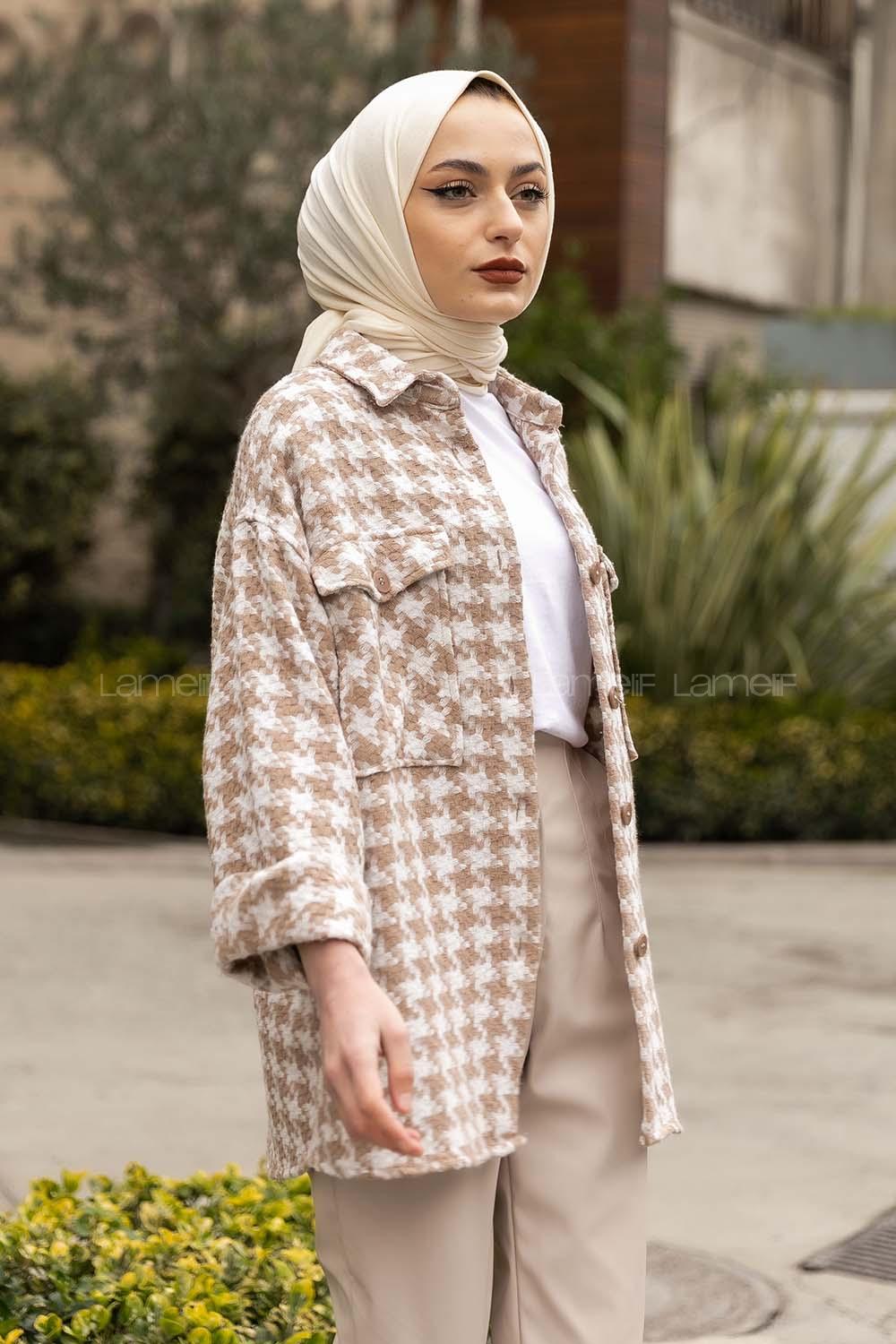 Modalamelif Çift Kapak Cepli Oduncu Gömlek Bej