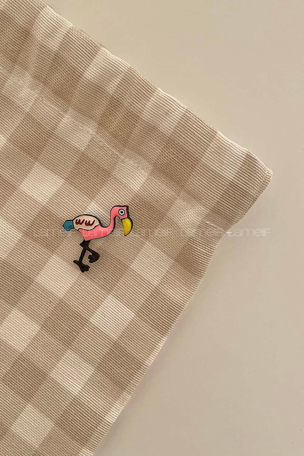 Lamelif Flamingo Desen Demir Broş