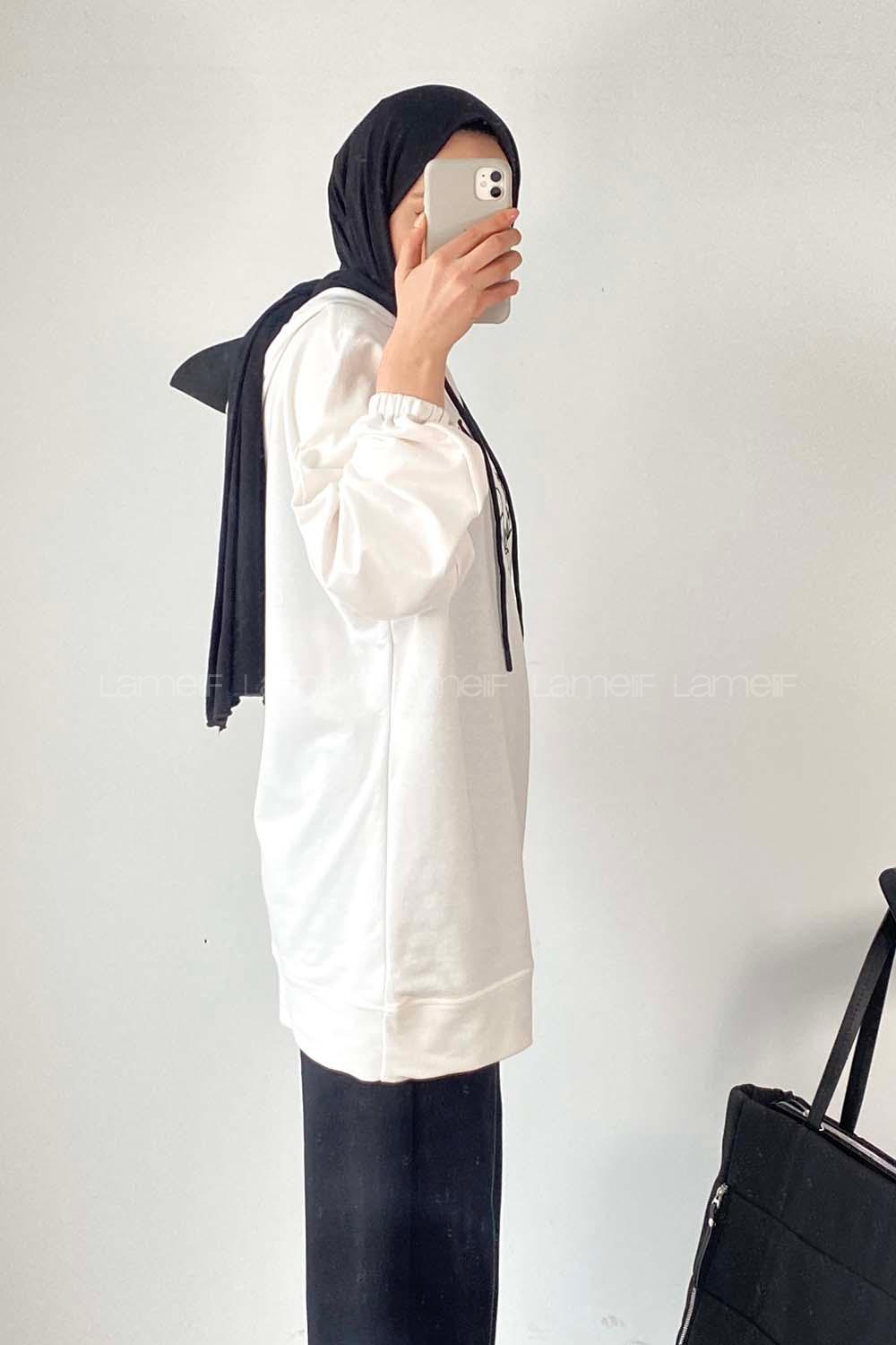 Modalamelif California Nakışlı Kapüşonlu Sweat Beyaz