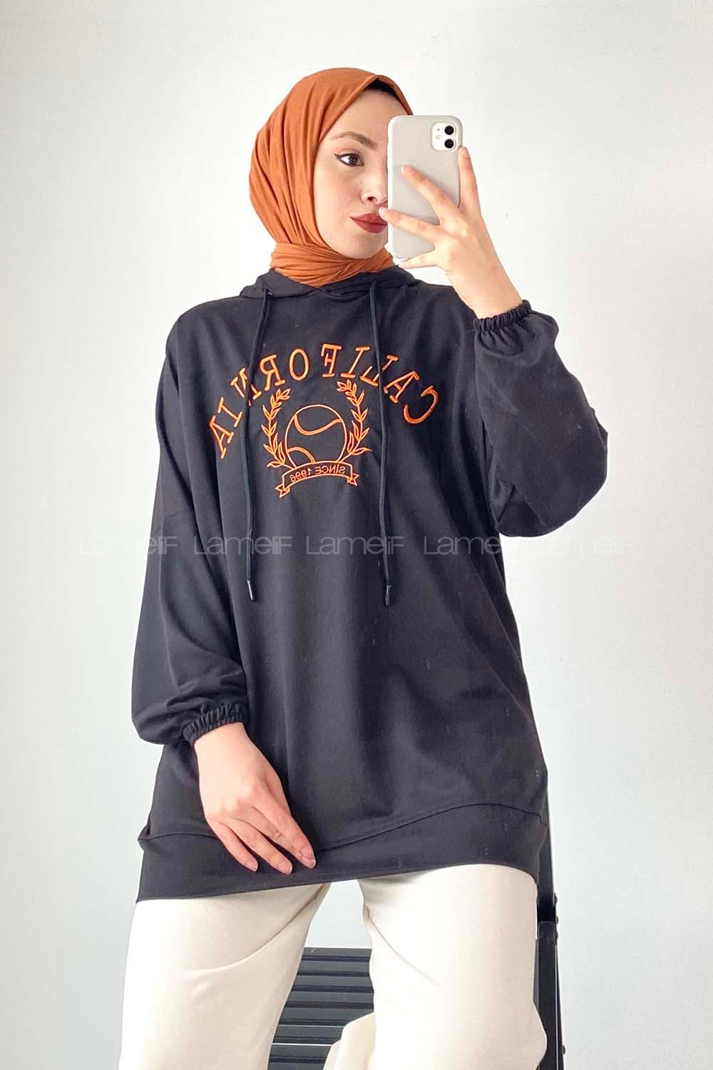 Modalamelif California Nakışlı Kapüşonlu Sweat Siyah