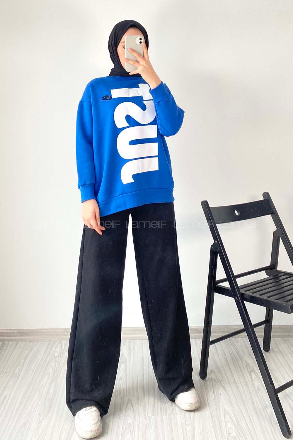 Modalamelif Just Yazı Baskılı Sweat Mavi