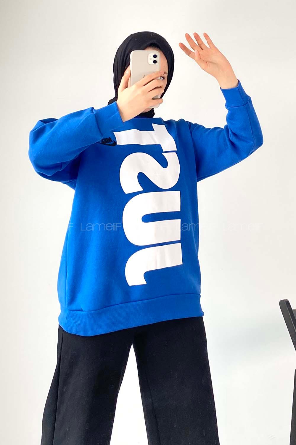 Modalamelif Just Yazı Baskılı Sweat Mavi