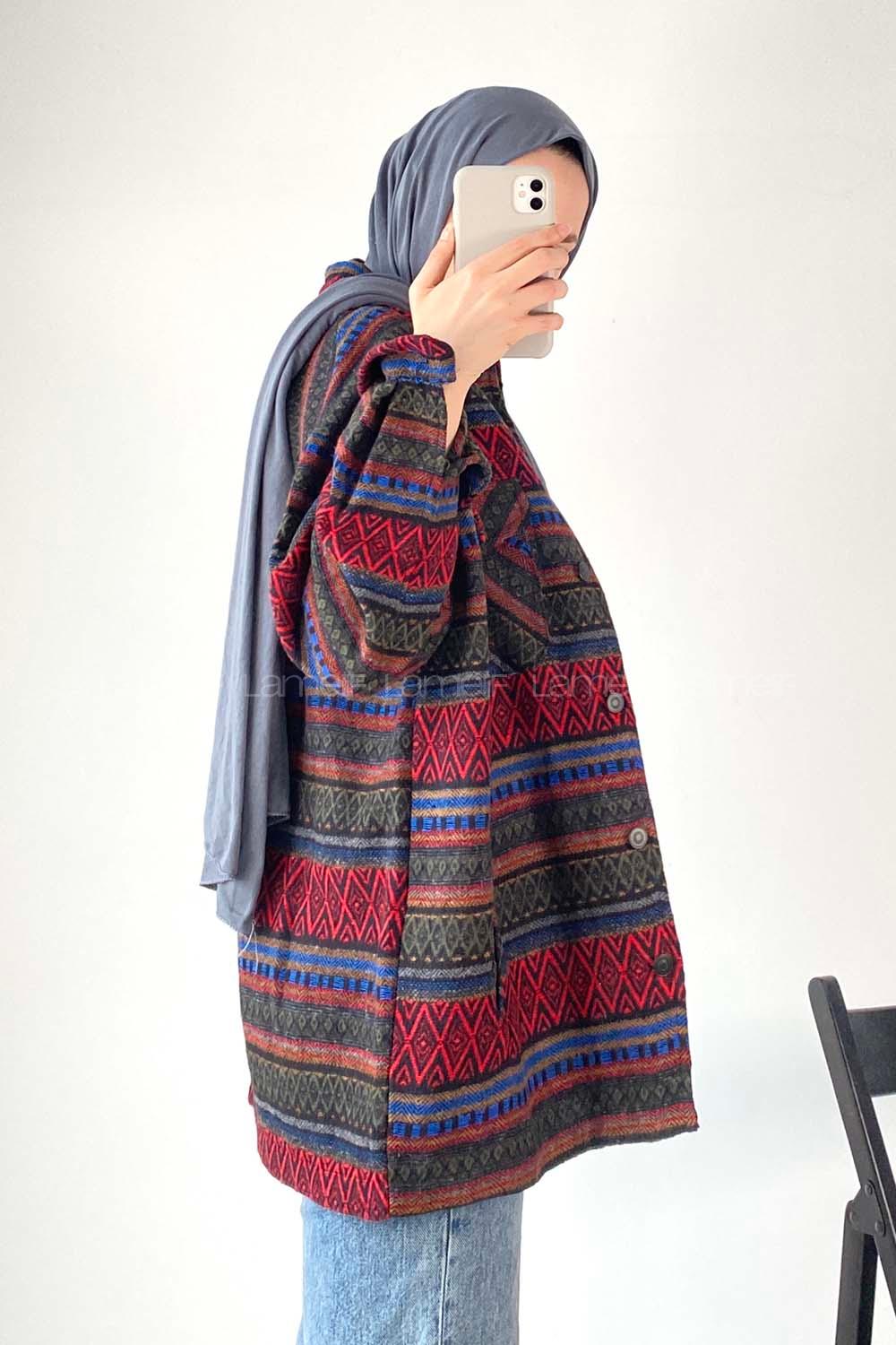 Modalamelif Oduncu Etnik Desen Kırmızı-Mavi