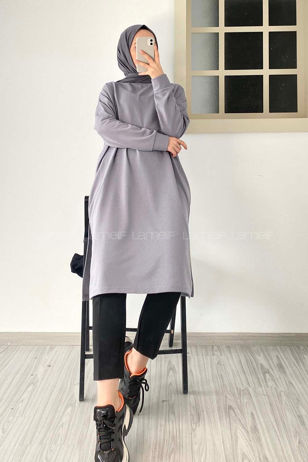 Modalamelif Düz Tesettür Model Tunik Gri