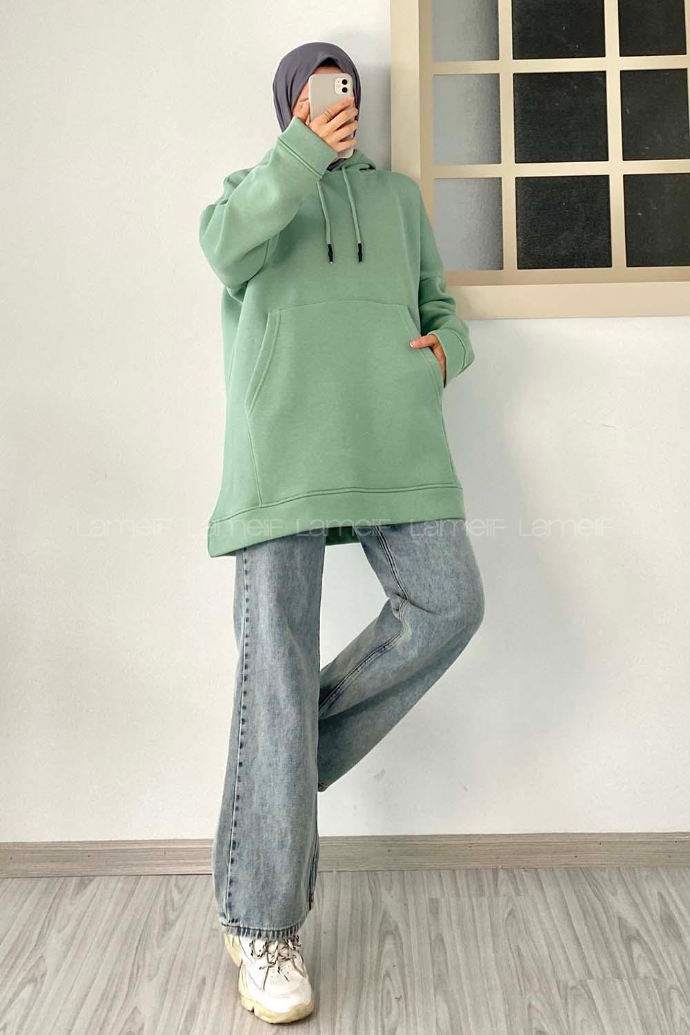 Modalamelif  Kanguru Cepli  Sweatshirt Çağla Yeşili