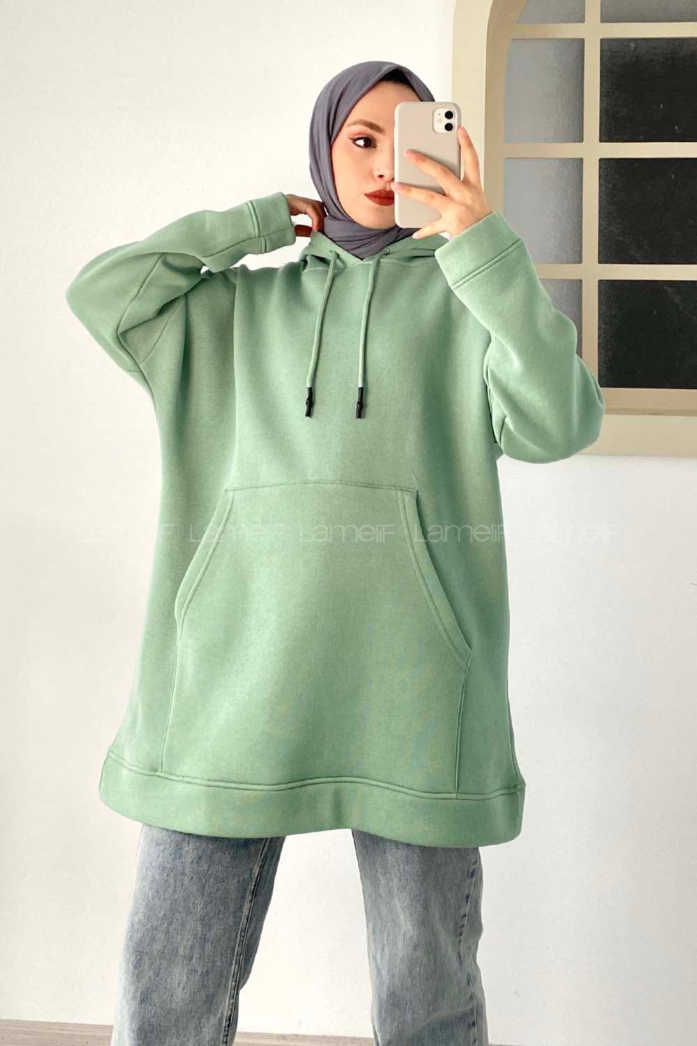 Modalamelif  Kanguru Cepli  Sweatshirt Çağla Yeşili