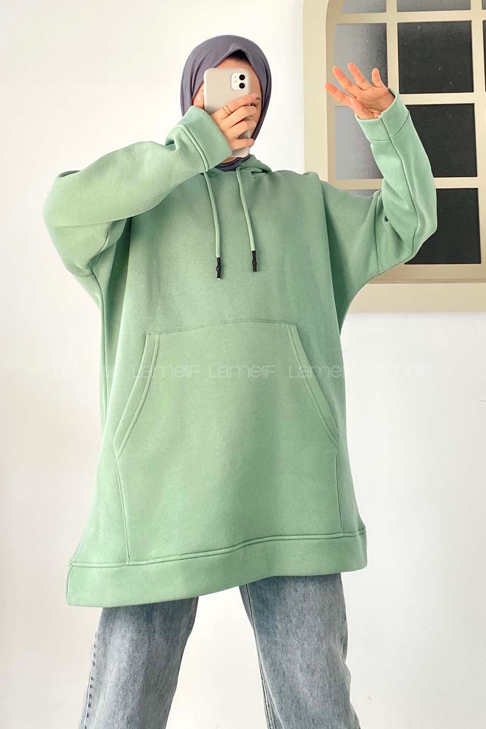 Modalamelif  Kanguru Cepli  Sweatshirt Çağla Yeşili
