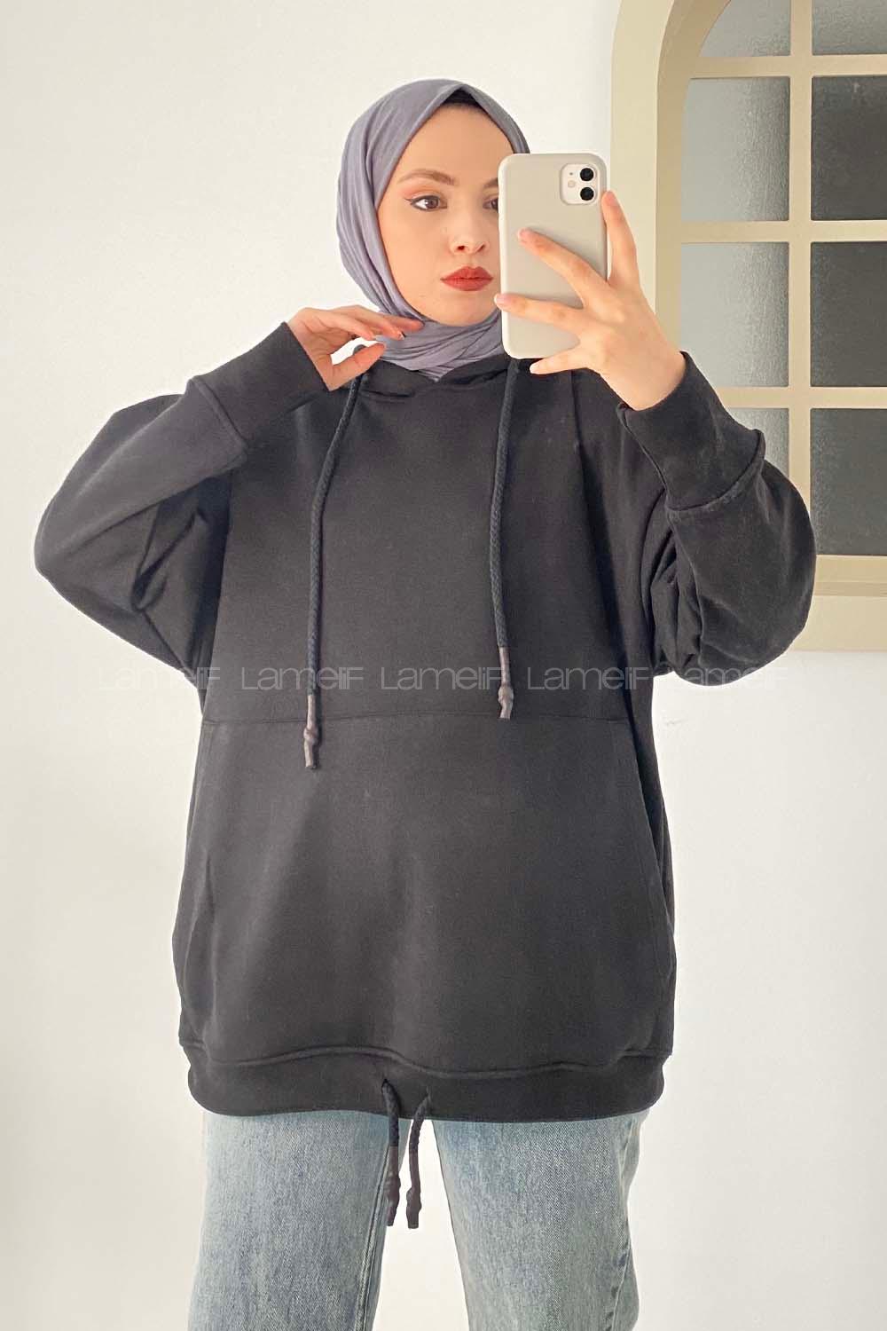 Black Hood Neck Long Arm Unprinted Sweatshirt