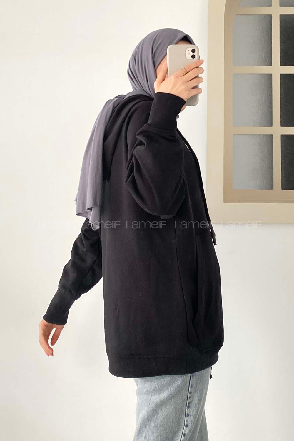 Black Hood Neck Long Arm Unprinted Sweatshirt