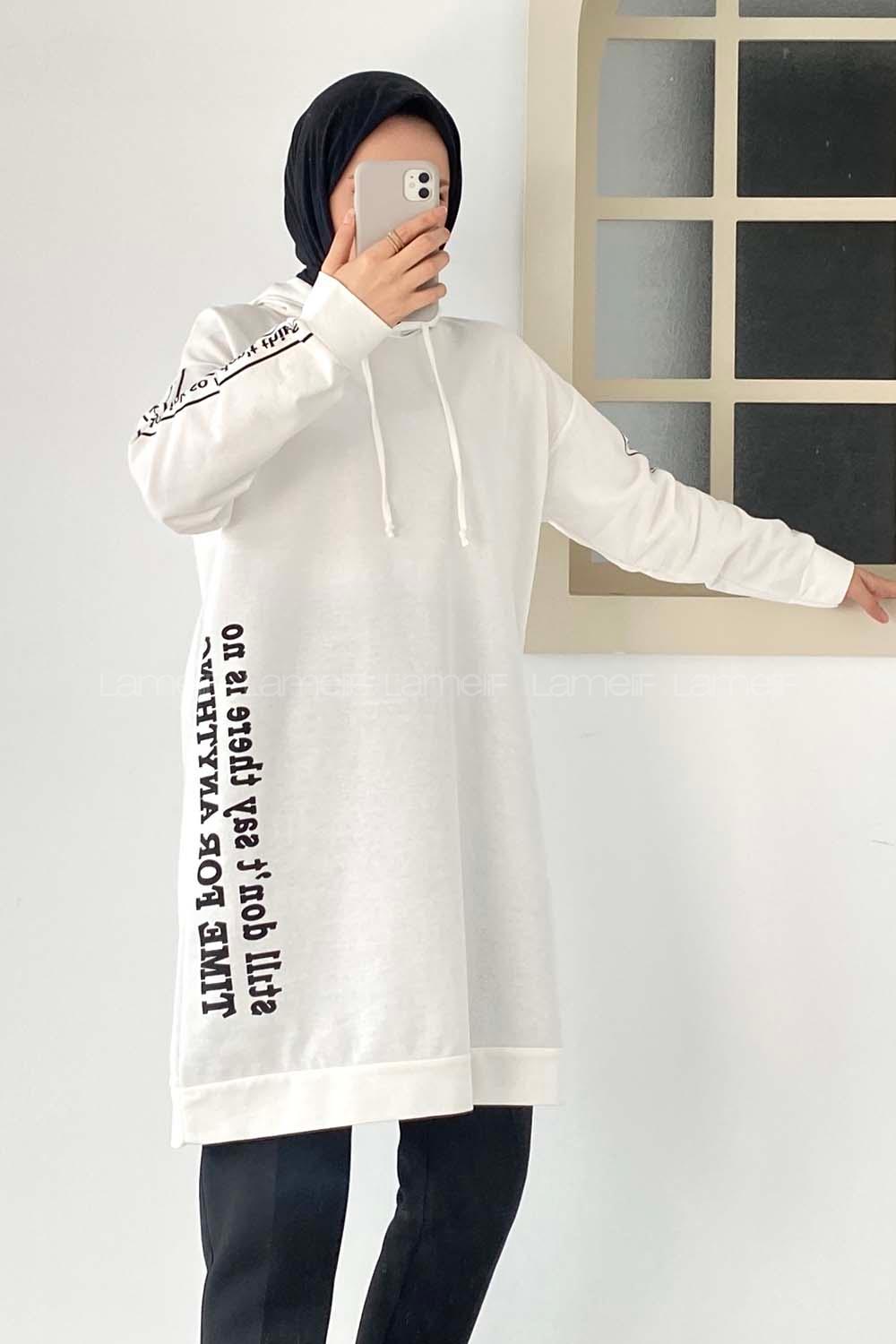 Modalamelif Still Don t  Yazı Baskılı Kapüşon Detaylı Sweat Beyaz