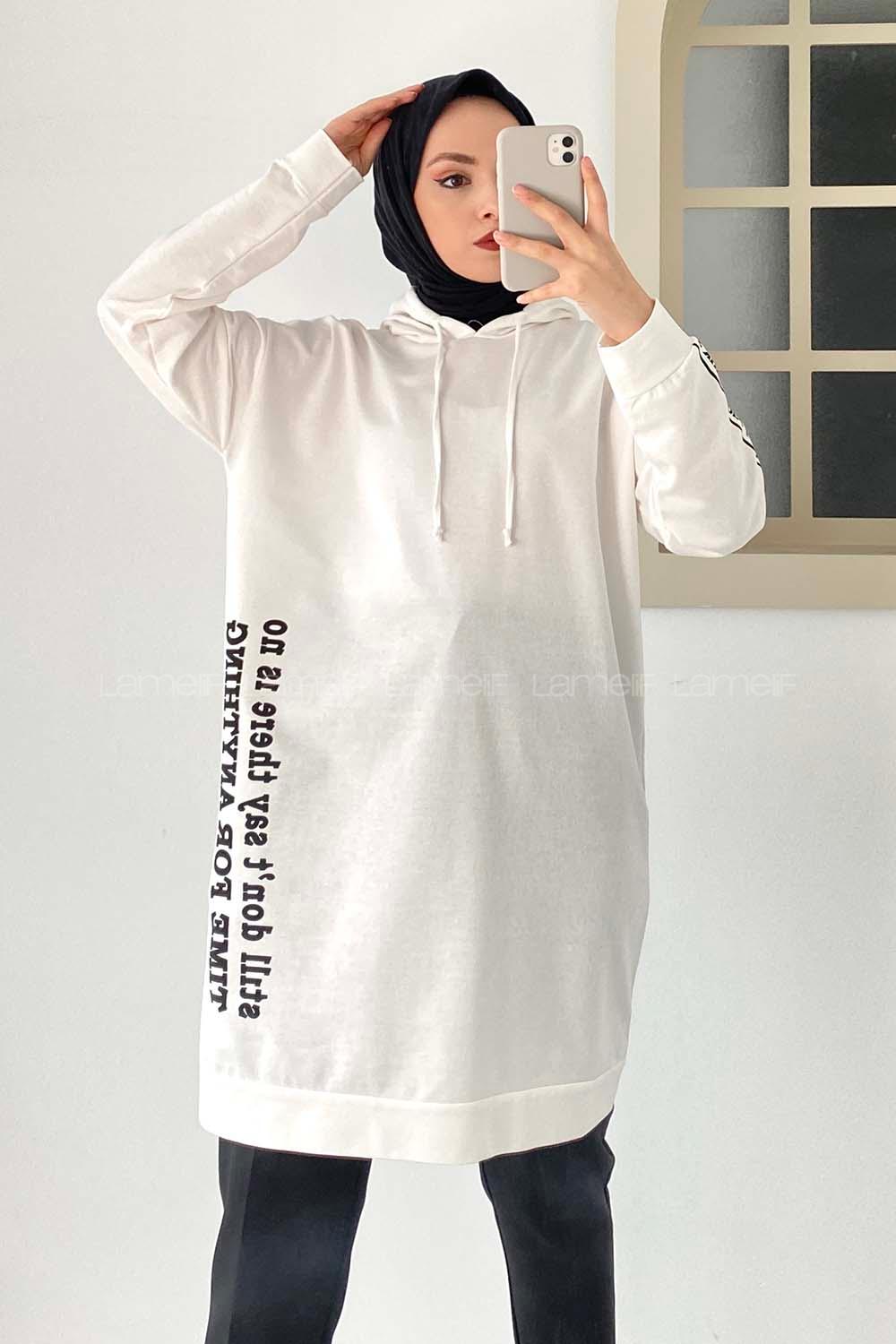 Modalamelif Still Don t  Yazı Baskılı Kapüşon Detaylı Sweat Beyaz