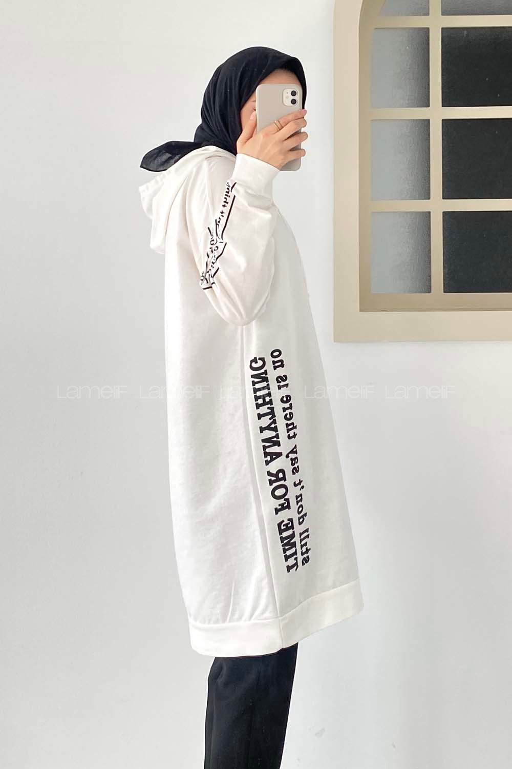 Modalamelif Still Don t  Yazı Baskılı Kapüşon Detaylı Sweat Beyaz