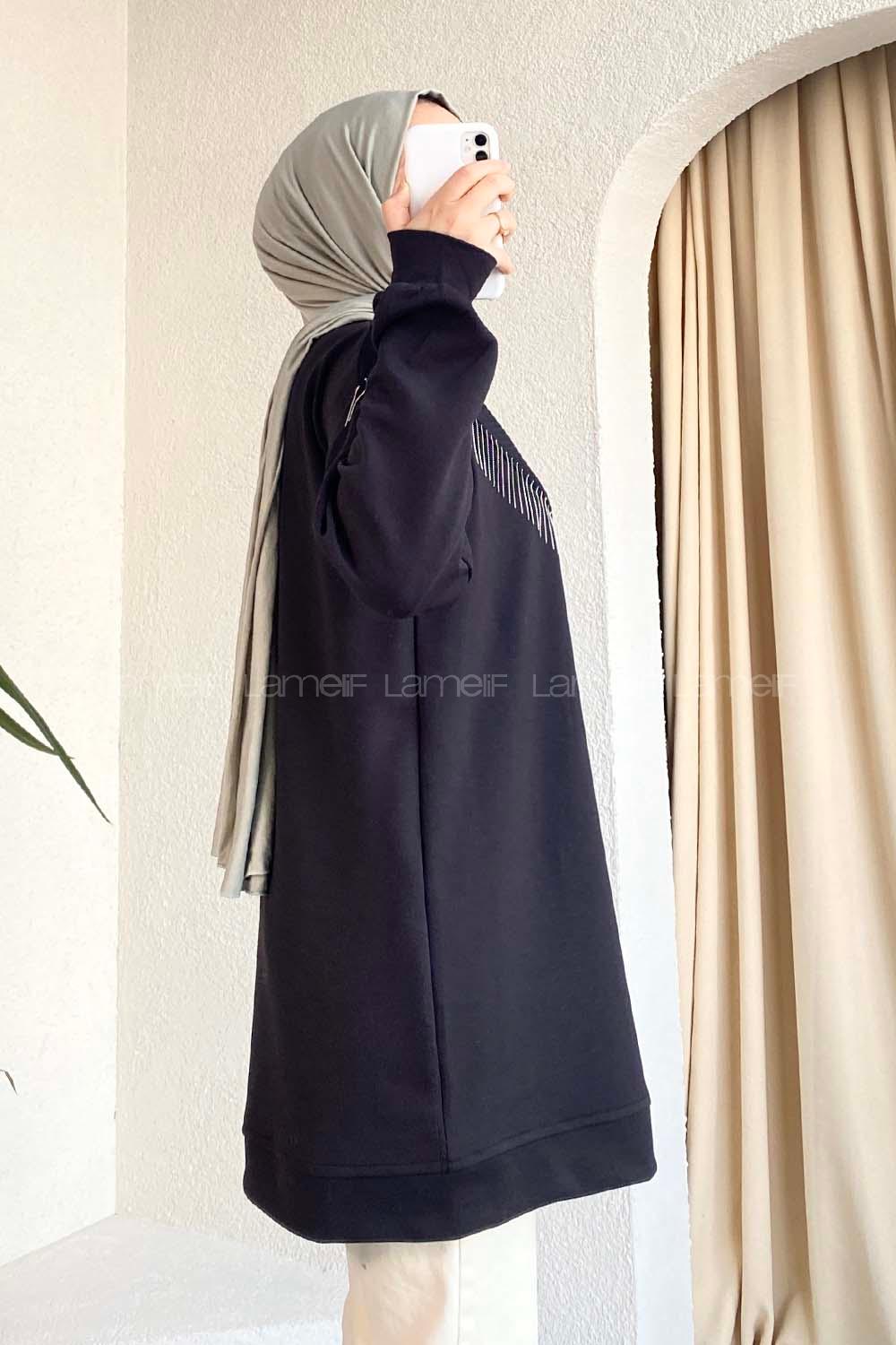 Black Hood Neck Long Arm Printed Sweatshirt