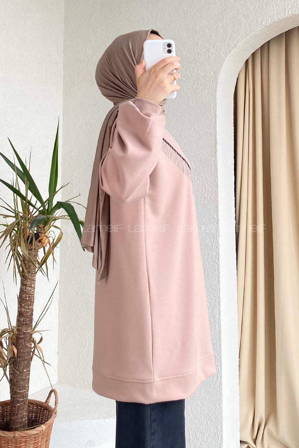 Modalamelif Bisiklet Yaka Püsküllü Kapitone Sweat Sütlükahve