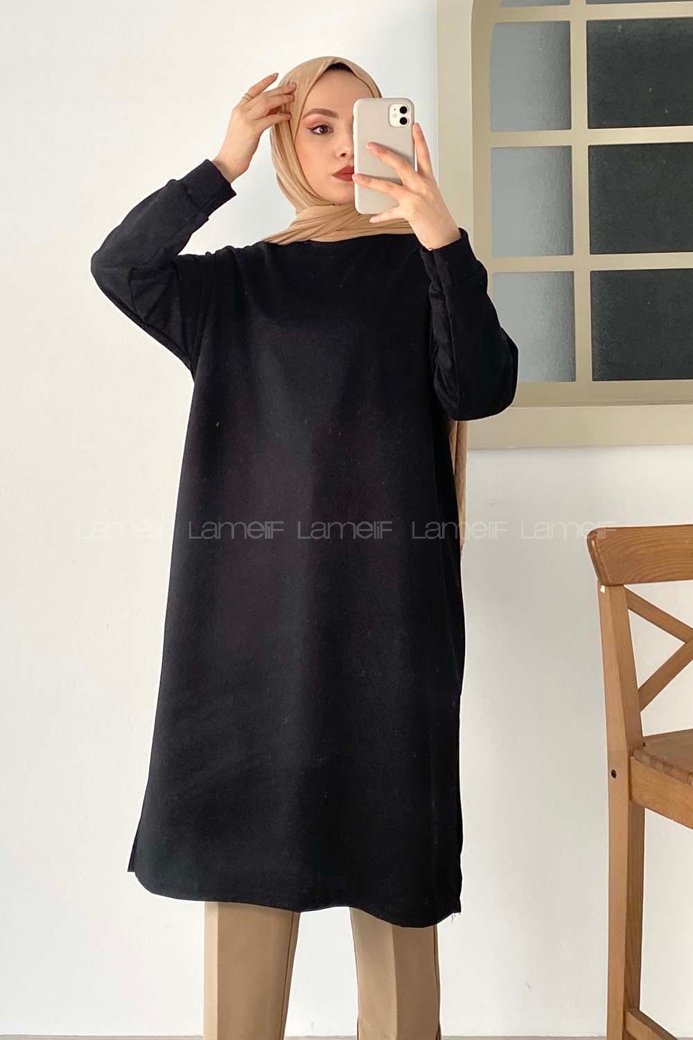 Modalamelif Düz Tesettür Model Tunik Siyah
